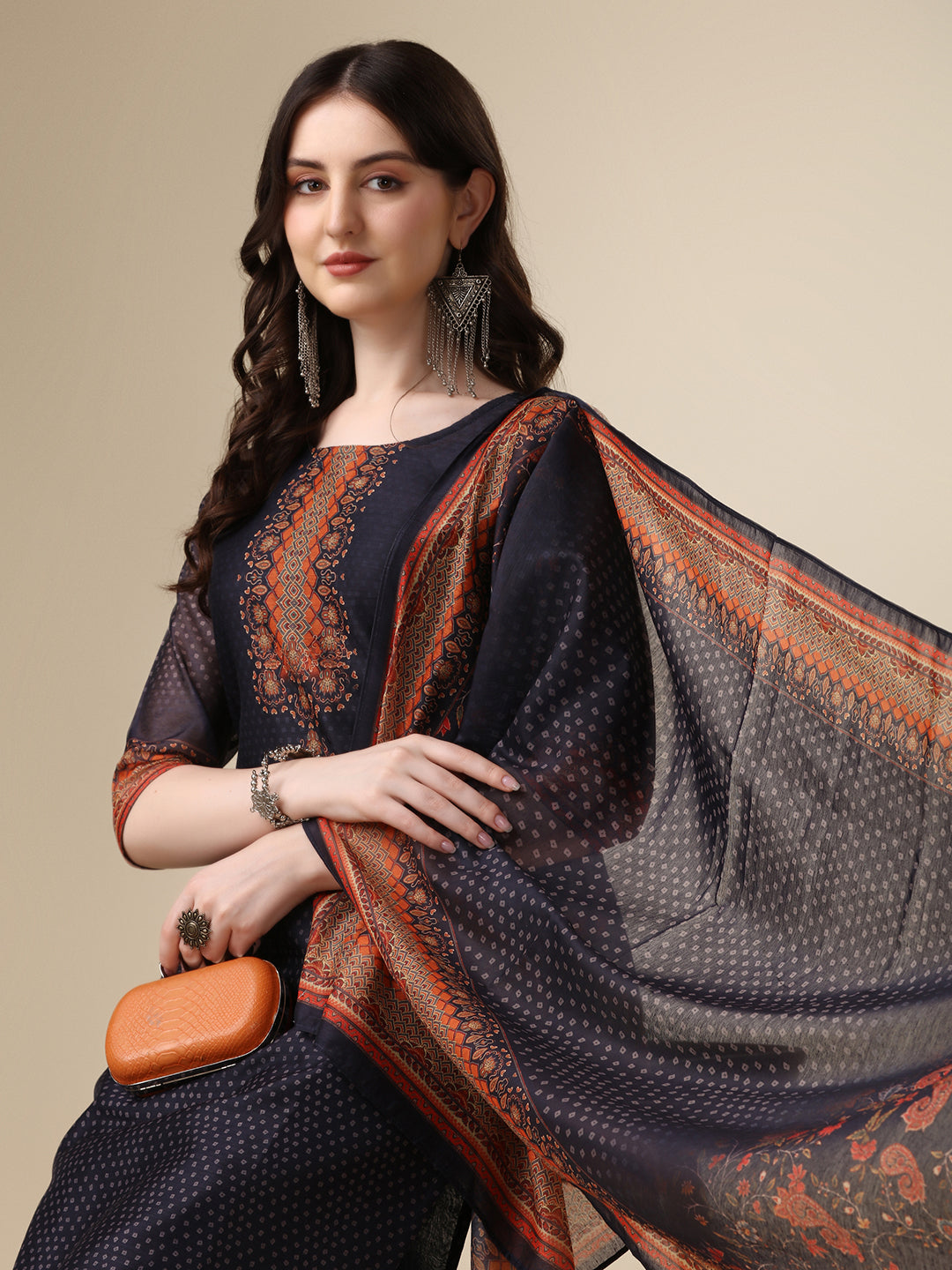 Printed & Hand Embroidered Kurta With Pant And Printed Dupatta Set, Multicolor - Hiral Fashion