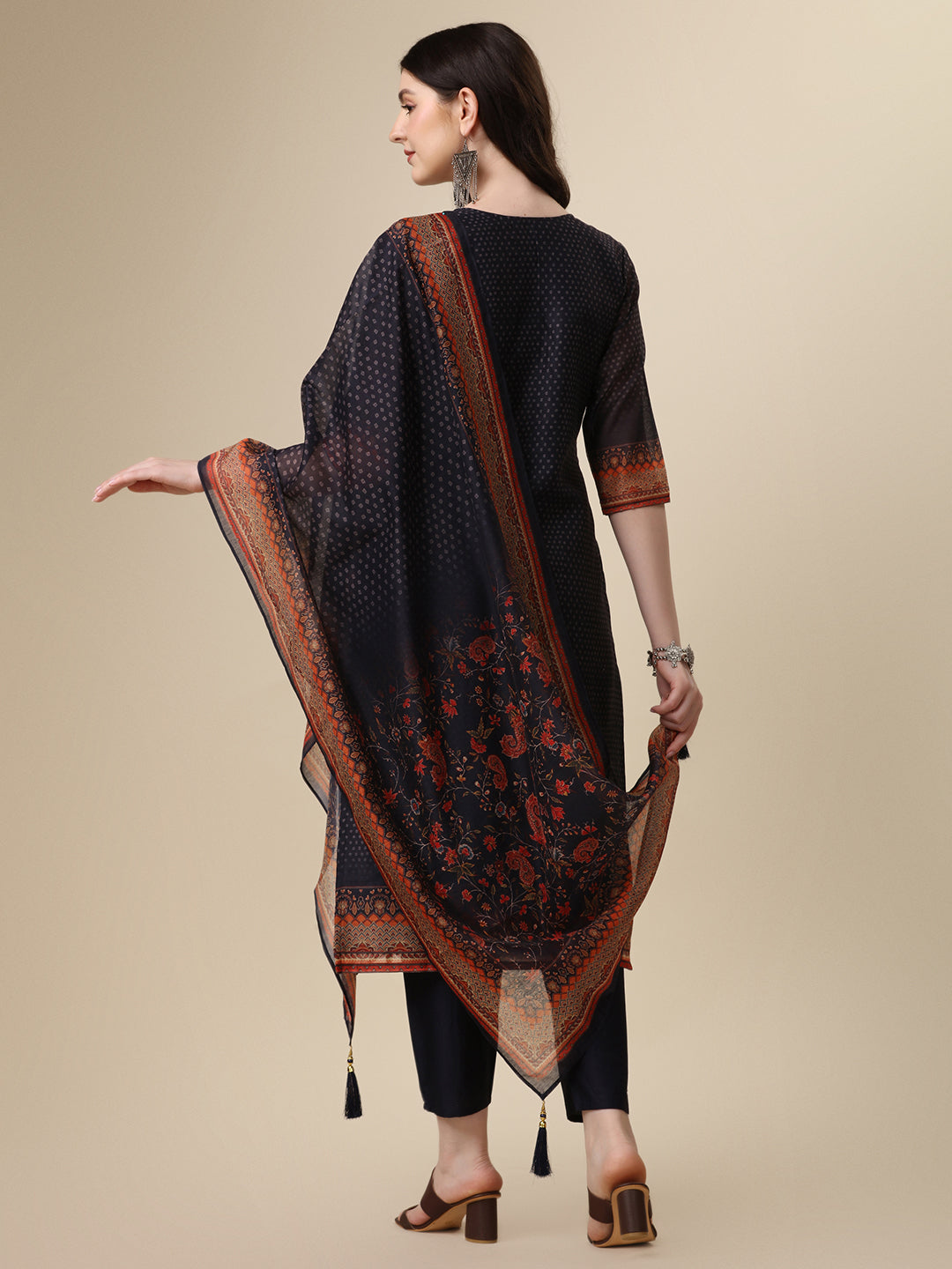Printed & Hand Embroidered Kurta With Pant And Printed Dupatta Set, Multicolor - Hiral Fashion