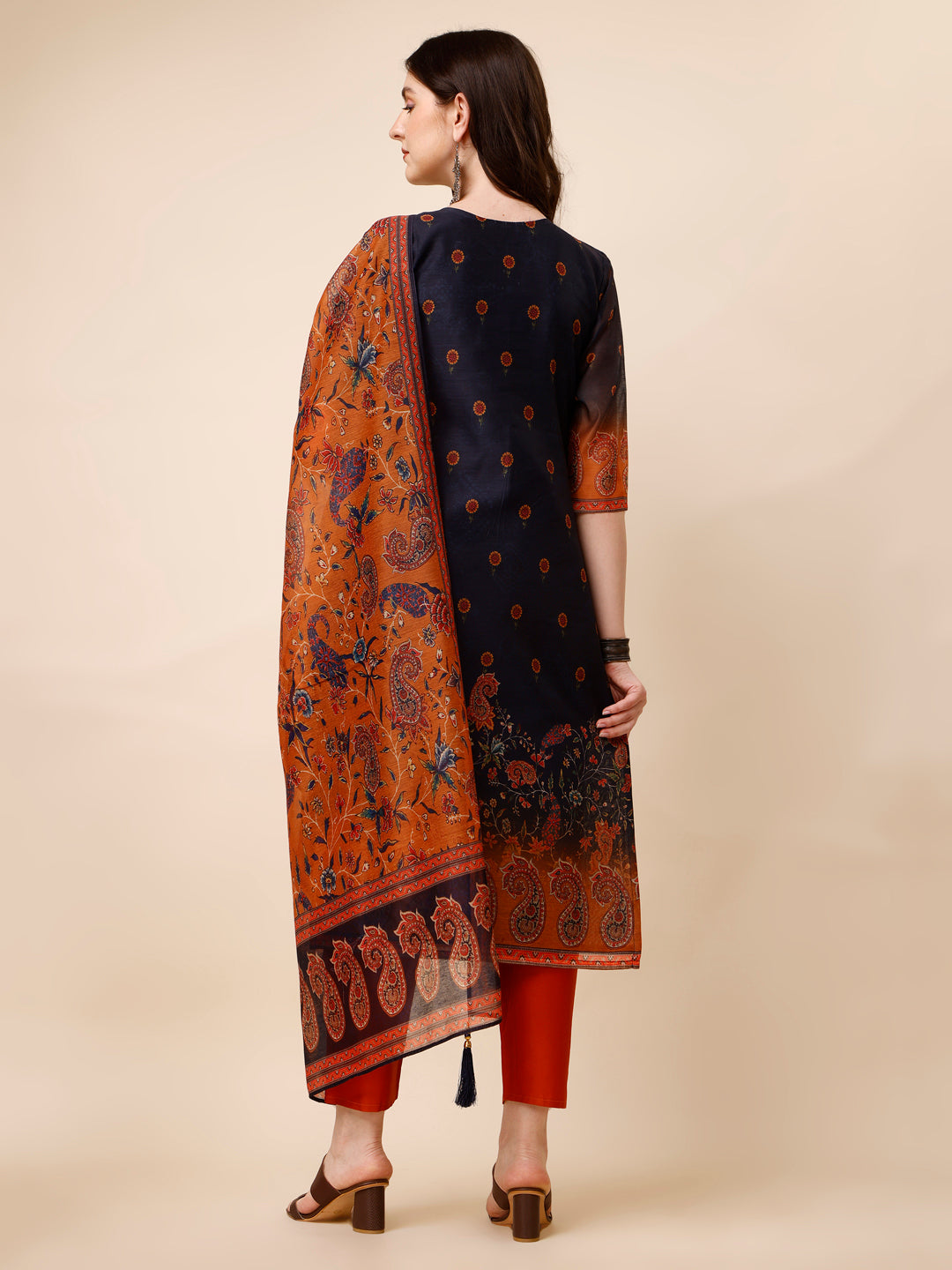 Ethnic Motif Printed & Embroidered Kurta With Pant & Dupatta Set, Multicolor - Hiral Fashion