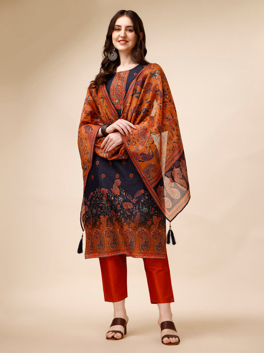Ethnic Motif Printed & Embroidered Kurta With Pant & Dupatta Set, Multicolor - Hiral Fashion