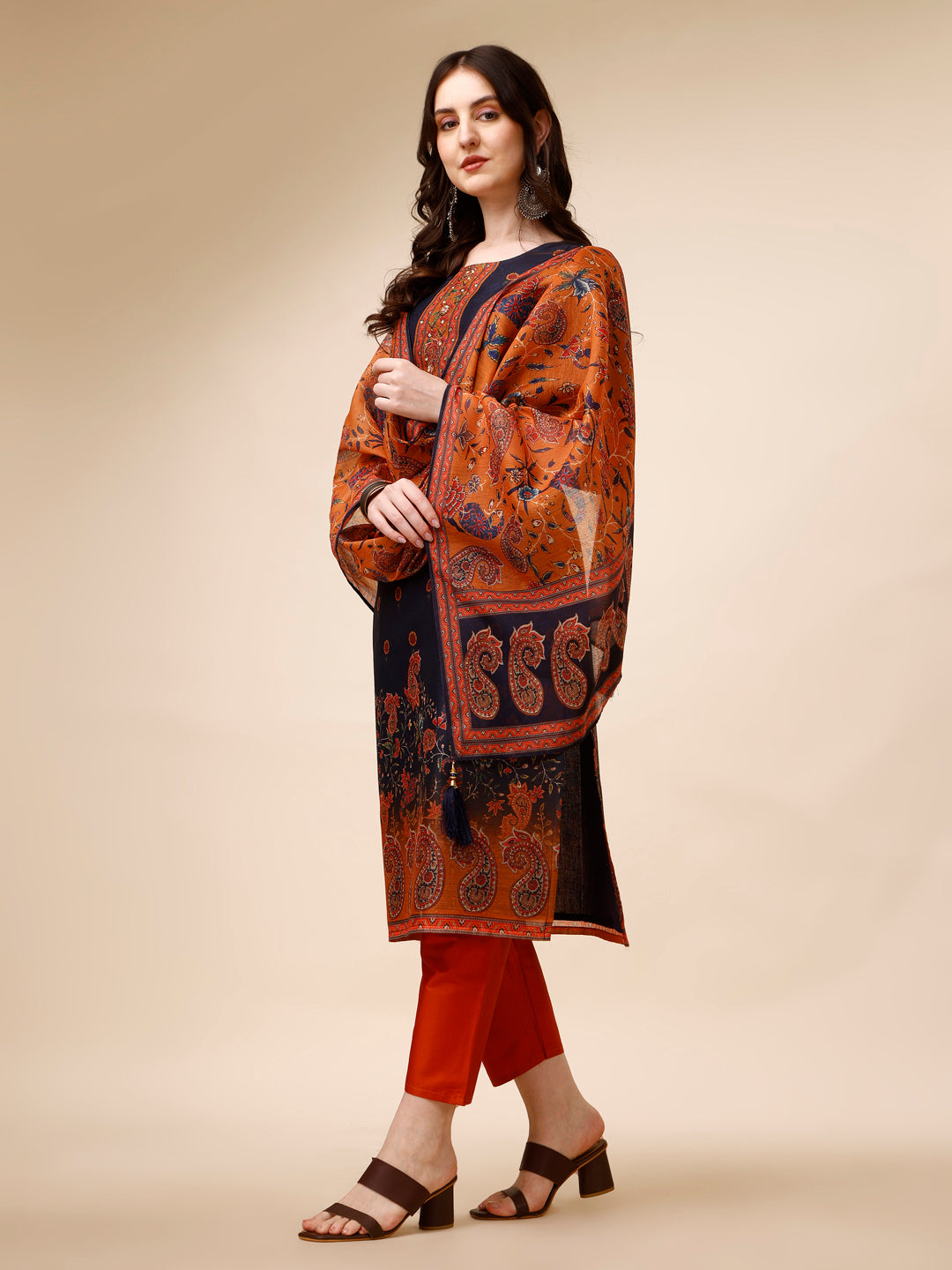 Ethnic Motif Printed & Embroidered Kurta With Pant & Dupatta Set, Multicolor - Hiral Fashion