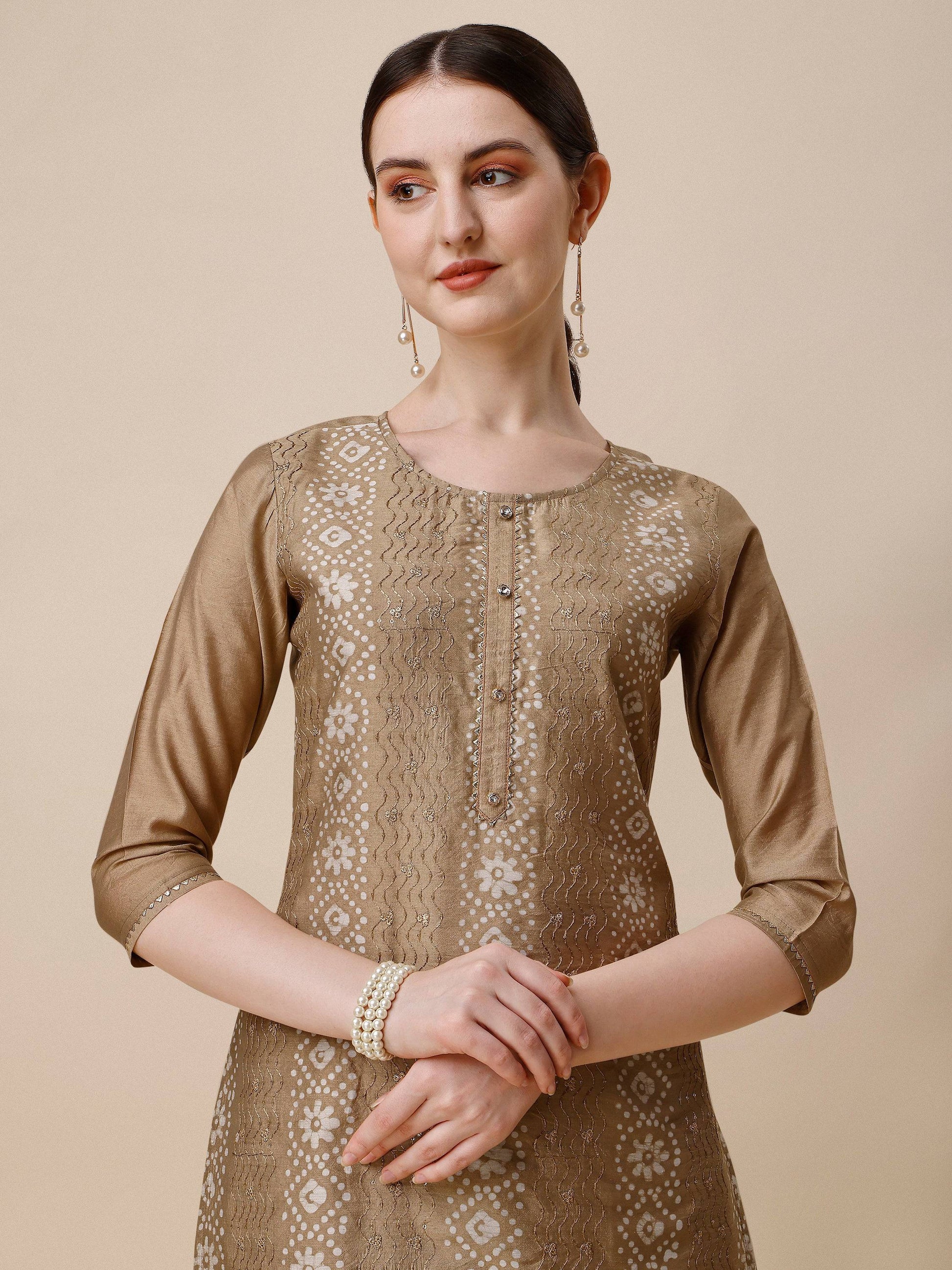 Embroidered & Printed Kurta With Pant And Dupatta Set, Multicolor - Hiral Fashion