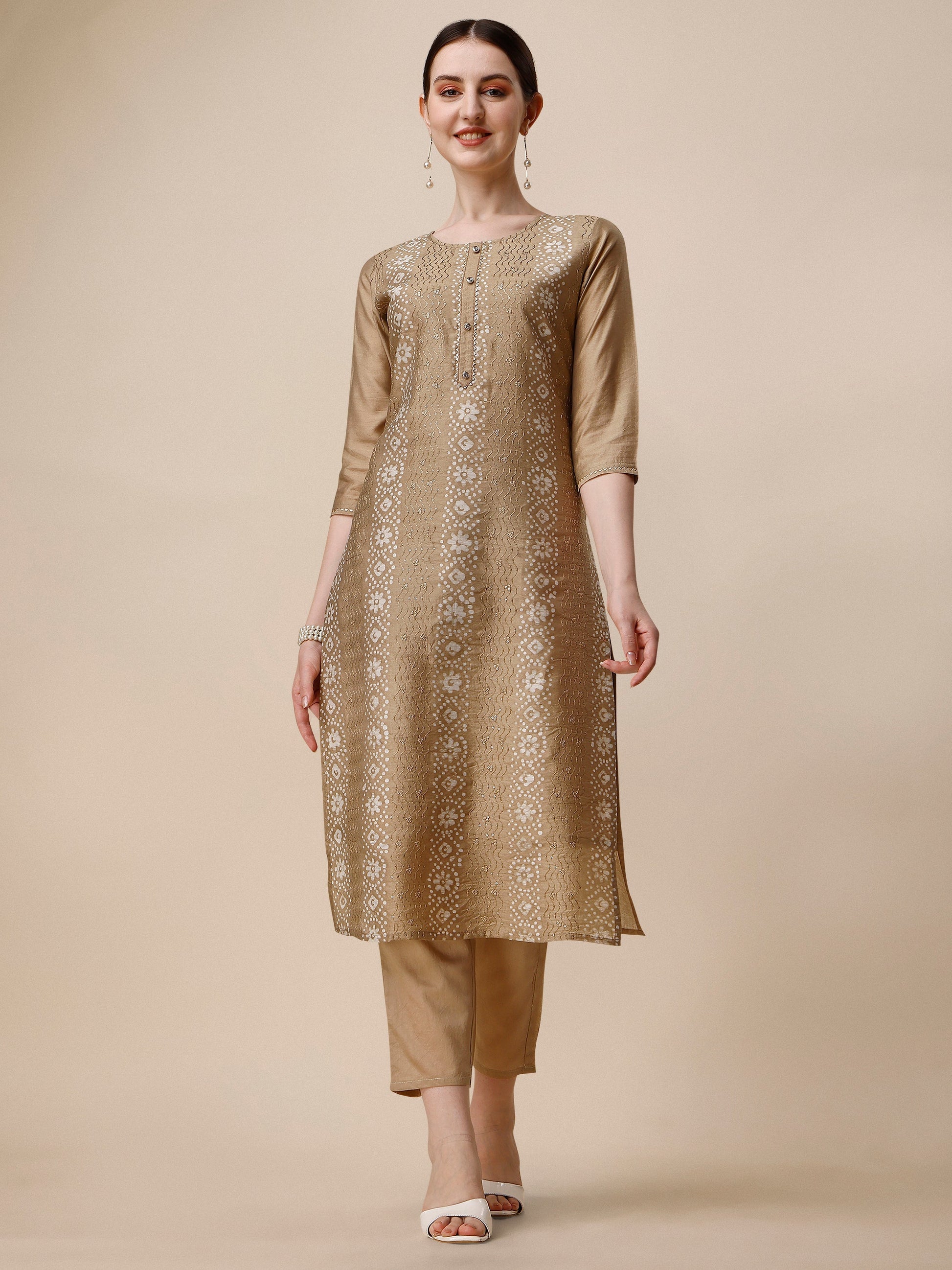 Embroidered & Printed Kurta With Pant And Dupatta Set, Multicolor - Hiral Fashion