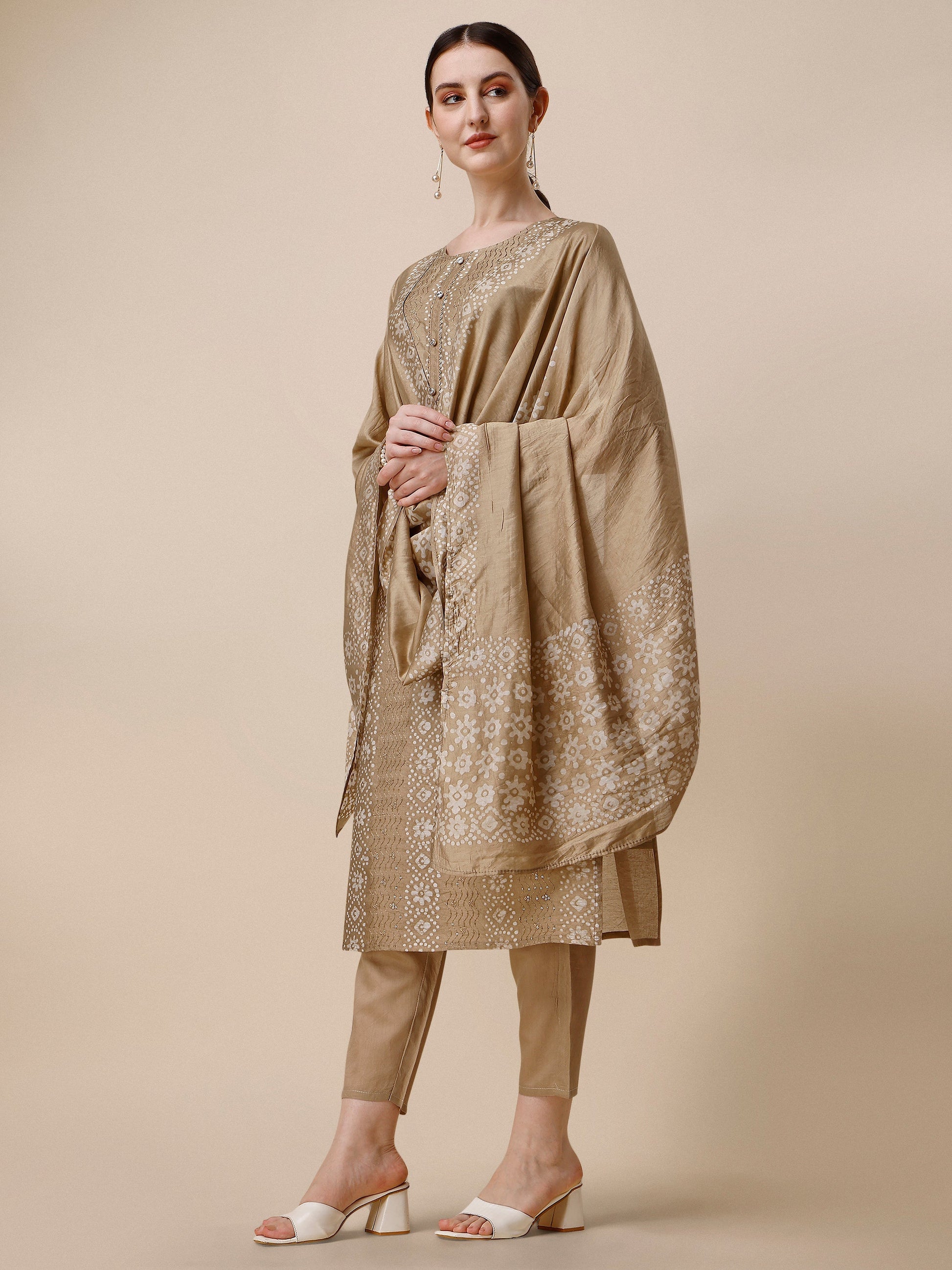 Embroidered & Printed Kurta With Pant And Dupatta Set, Multicolor - Hiral Fashion