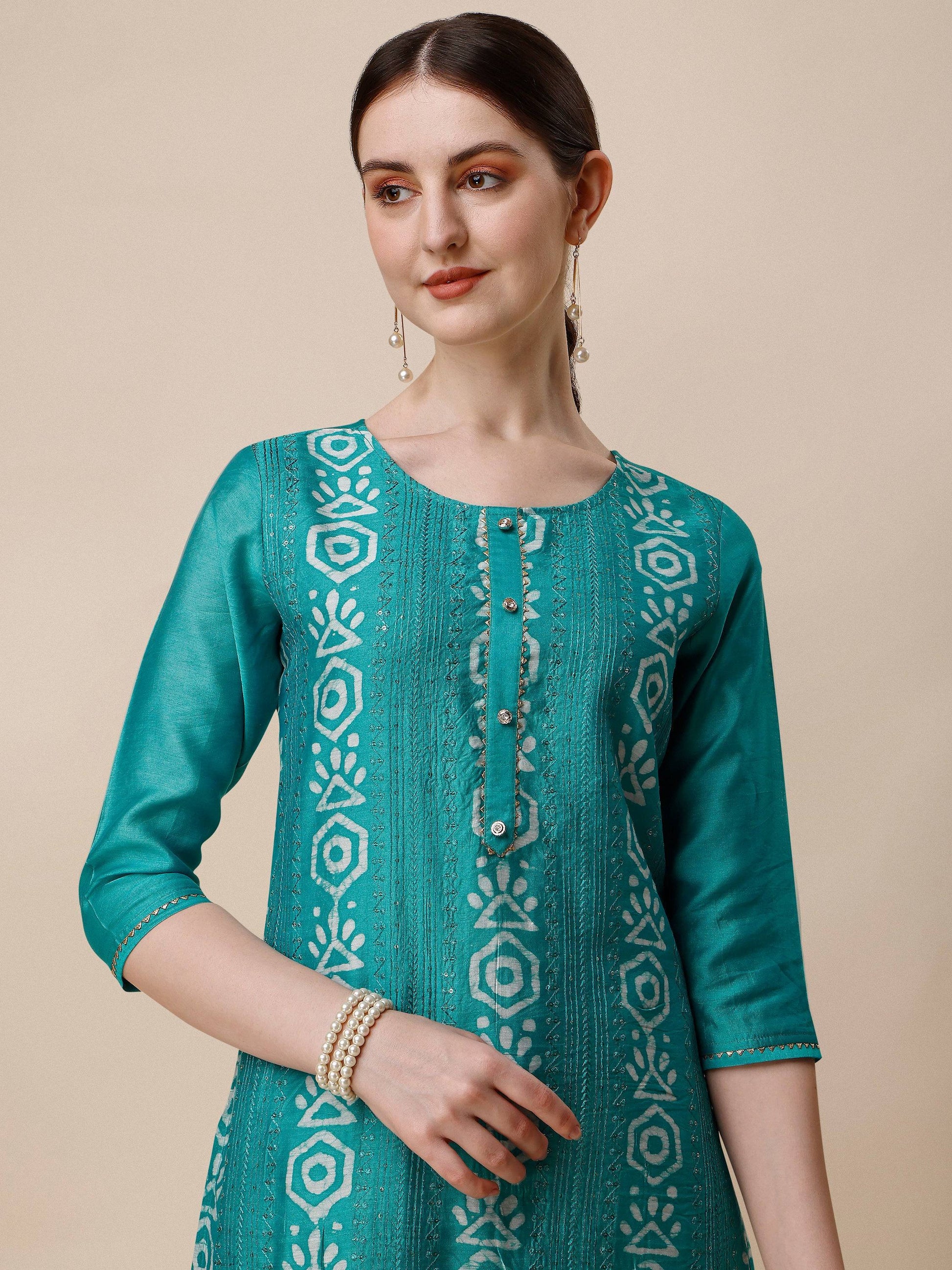 Embroidered Kurta With Pant And Dupatta Set, Multicolor - Hiral Fashion