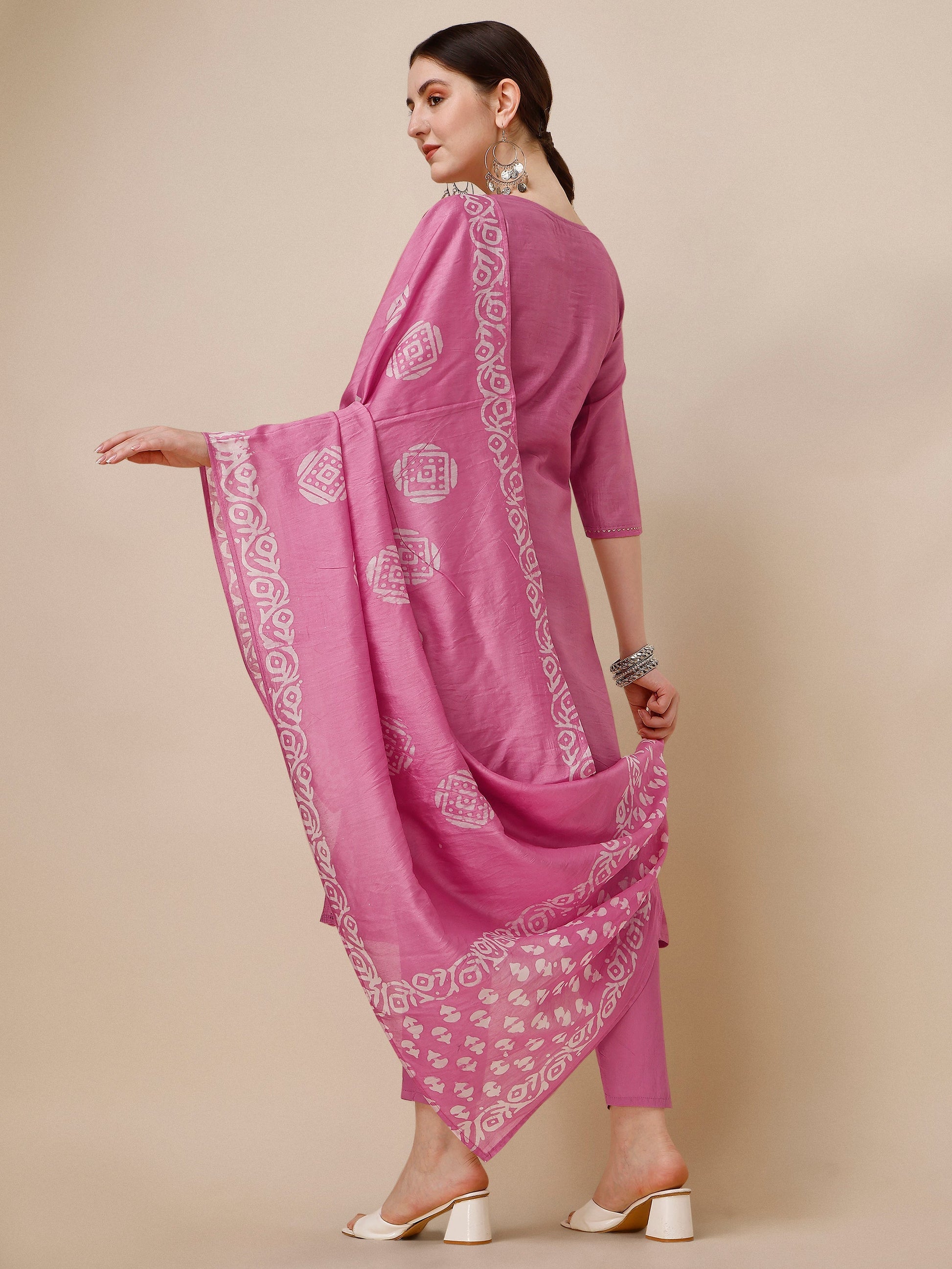 Embroidered & Printed Kurta With Pant And Dupatta Set, Multicolor - Hiral Fashion