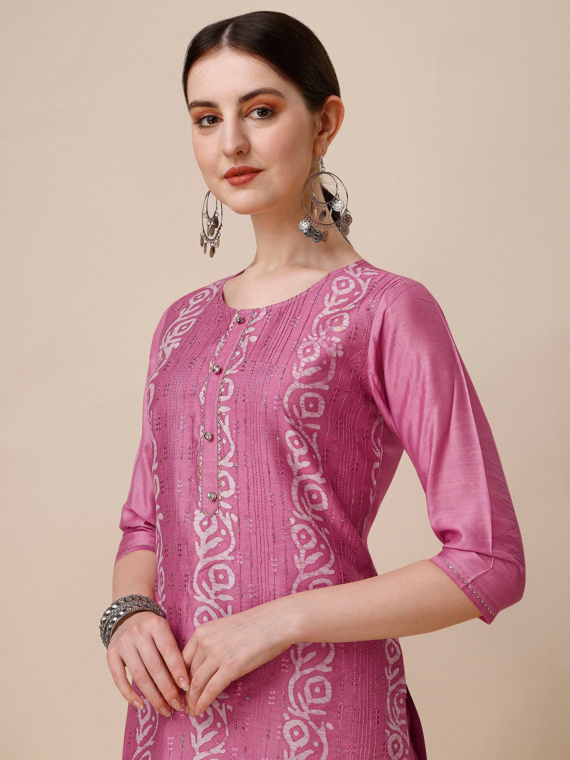 Embroidered & Printed Kurta With Pant And Dupatta Set, Multicolor - Hiral Fashion