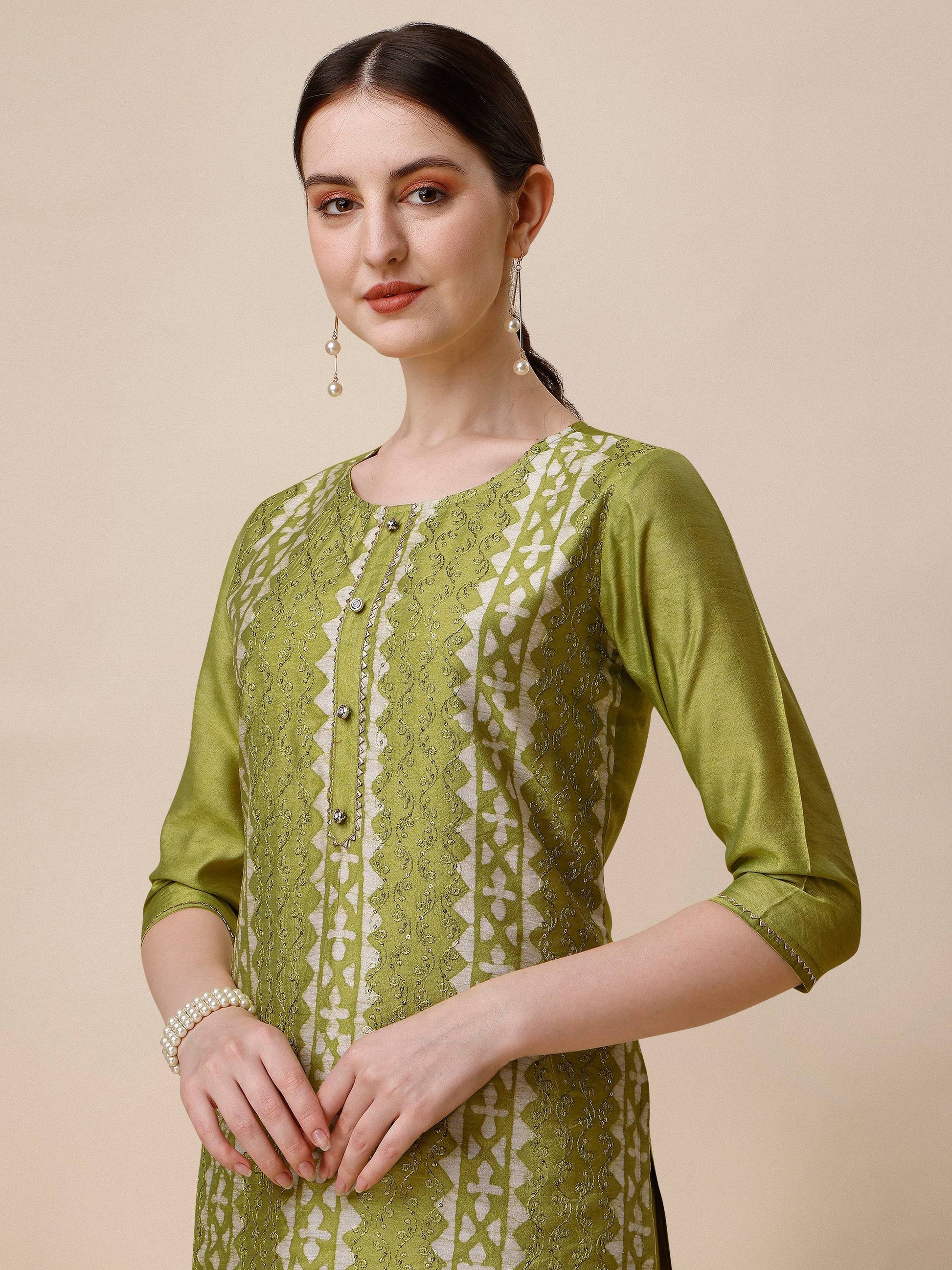Printed & Embroidered Kurta With Pant & Printed Dupatta Set, Multicolor - Hiral Fashion