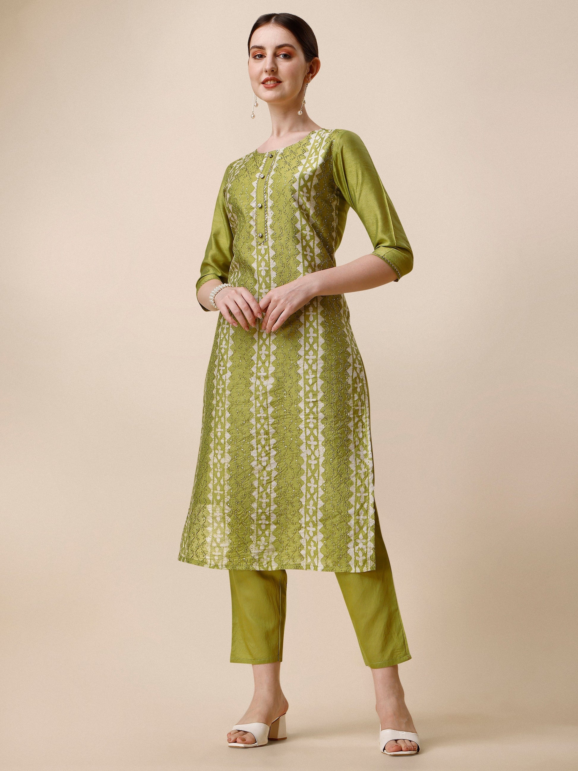 Printed & Embroidered Kurta With Pant & Printed Dupatta Set, Multicolor - Hiral Fashion