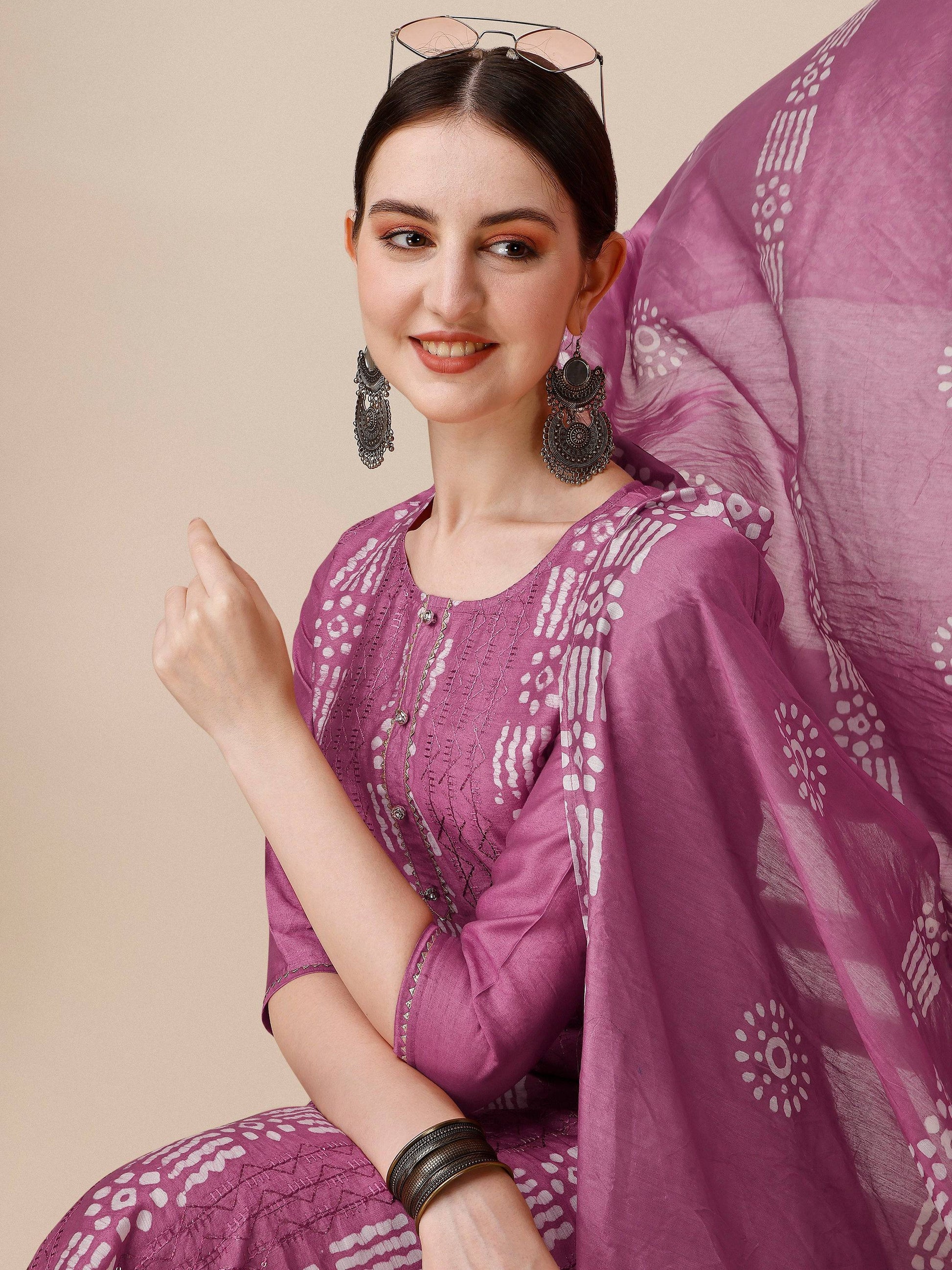 Chanderi Bandhni Printed Kurta With Pant & Dupatta Set, Multicolor - Hiral Fashion