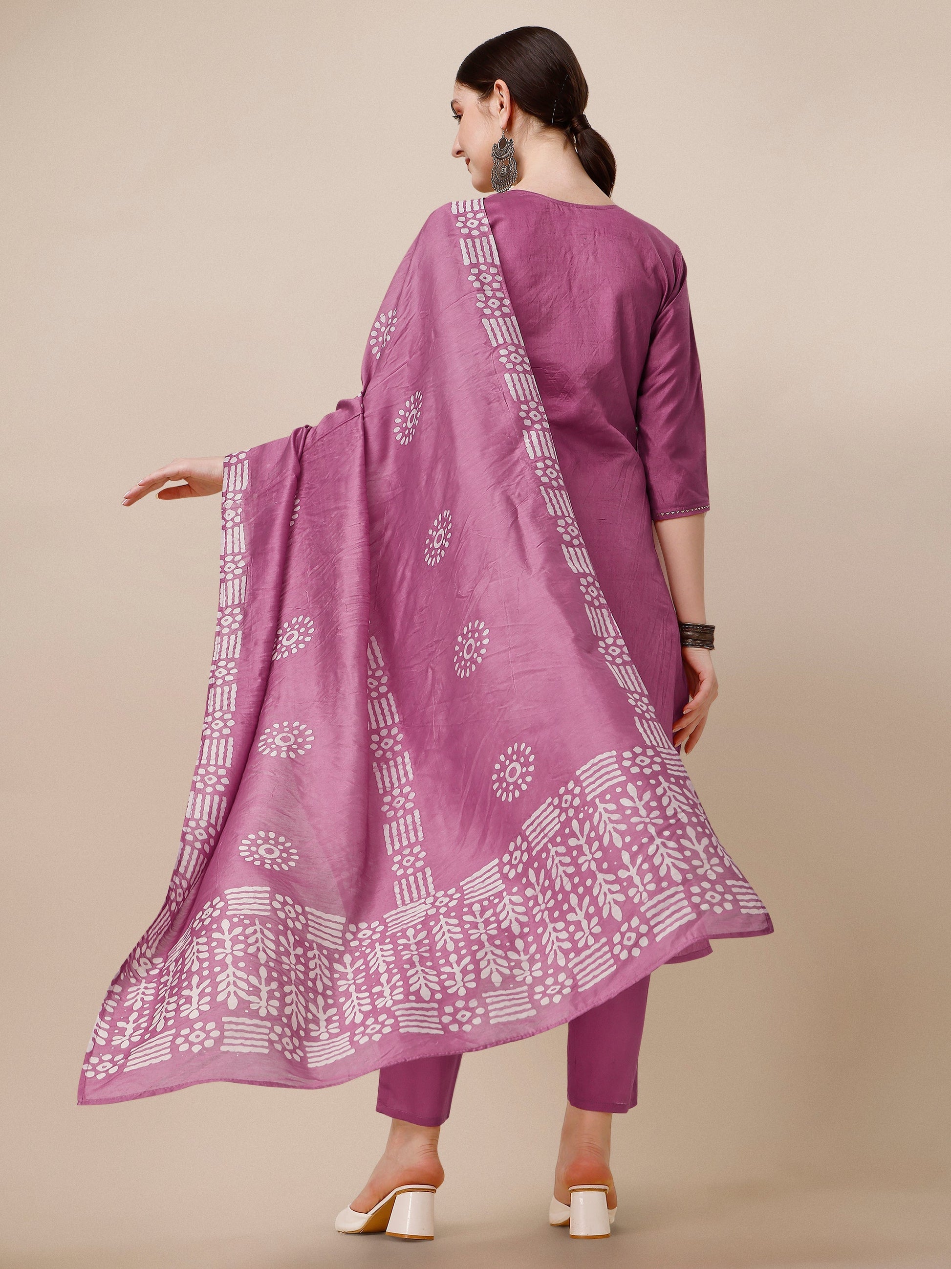 Chanderi Bandhni Printed Kurta With Pant & Dupatta Set, Multicolor - Hiral Fashion