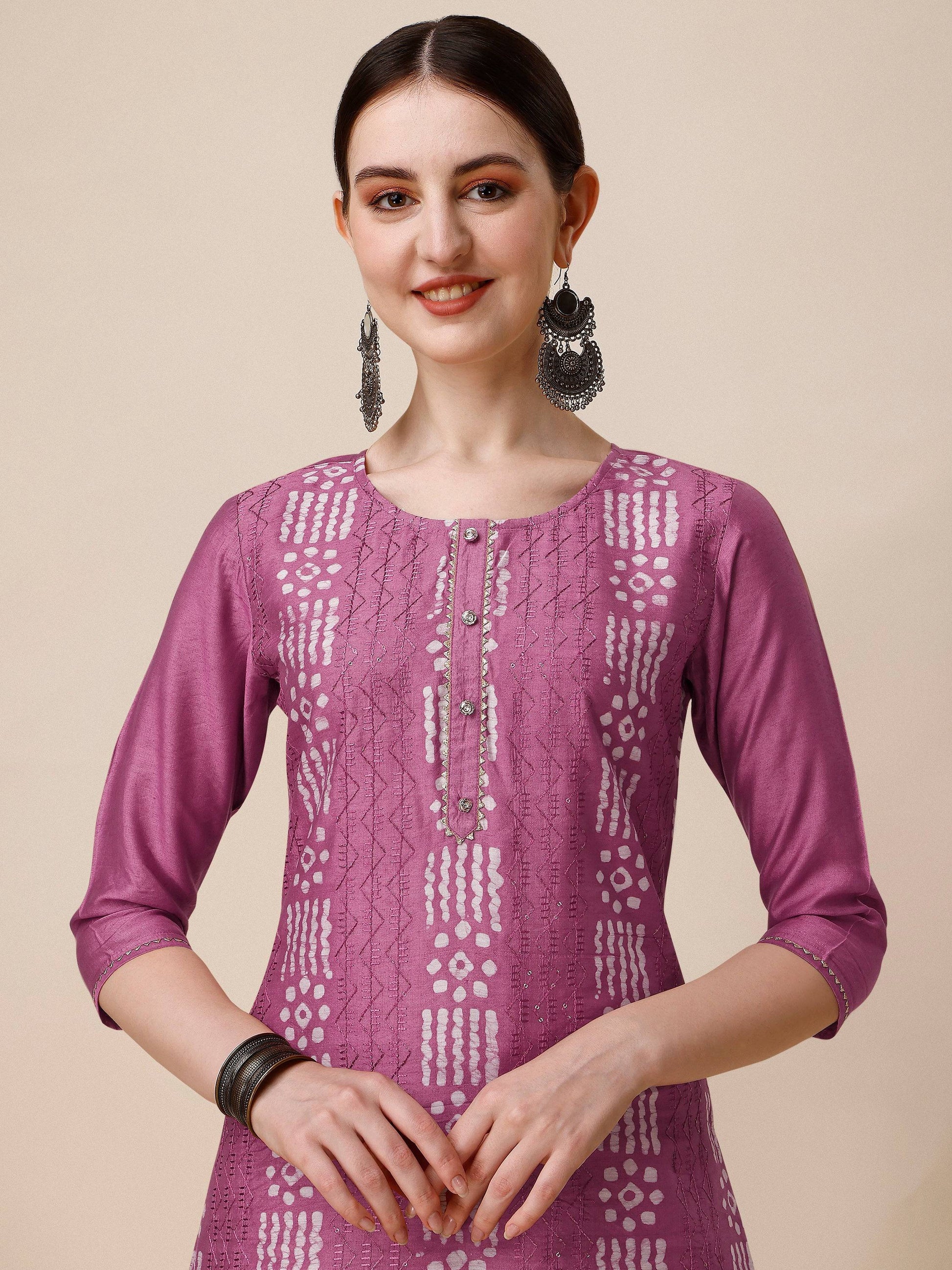 Chanderi Bandhni Printed Kurta With Pant & Dupatta Set, Multicolor - Hiral Fashion