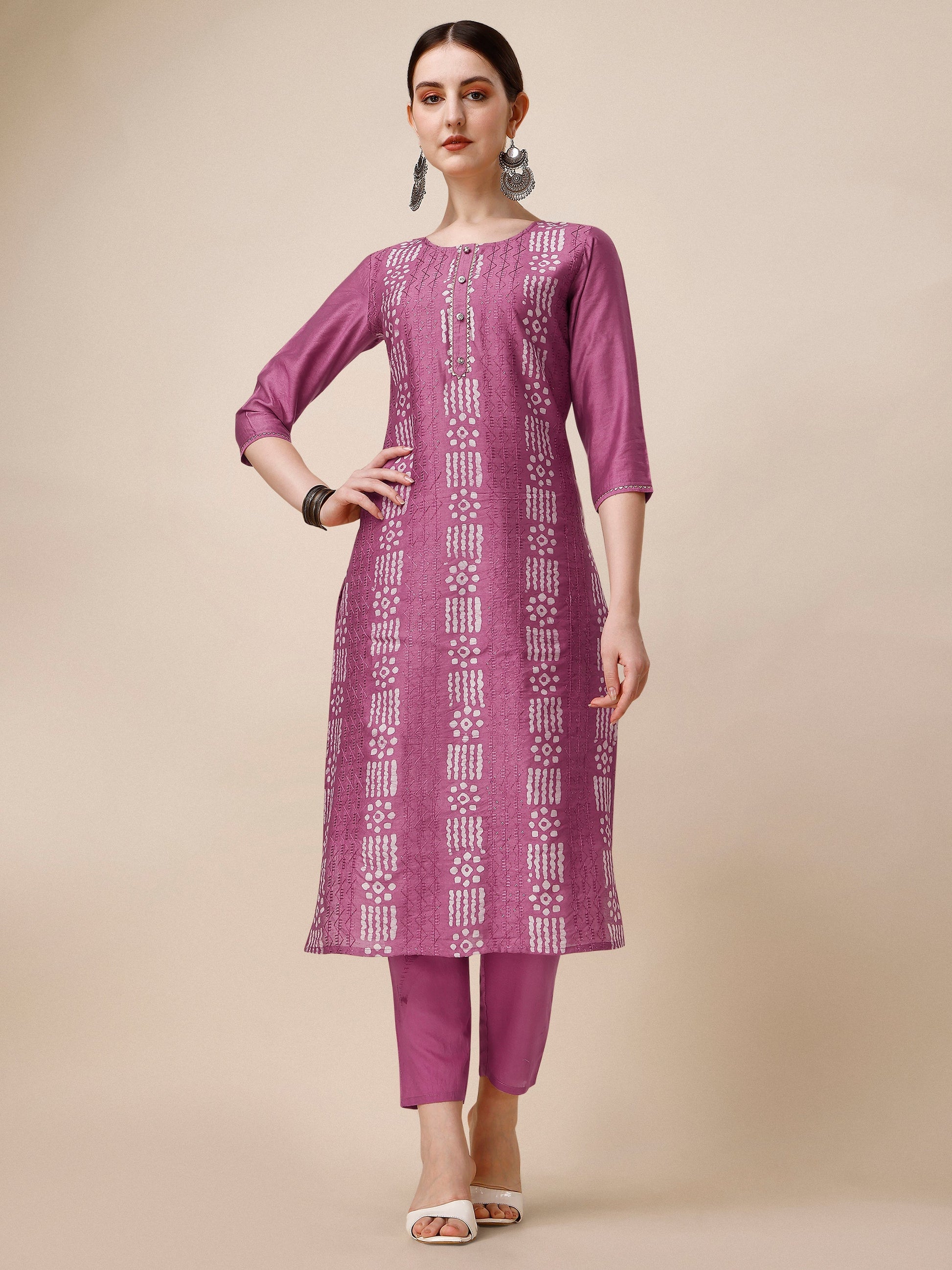 Chanderi Bandhni Printed Kurta With Pant & Dupatta Set, Multicolor - Hiral Fashion