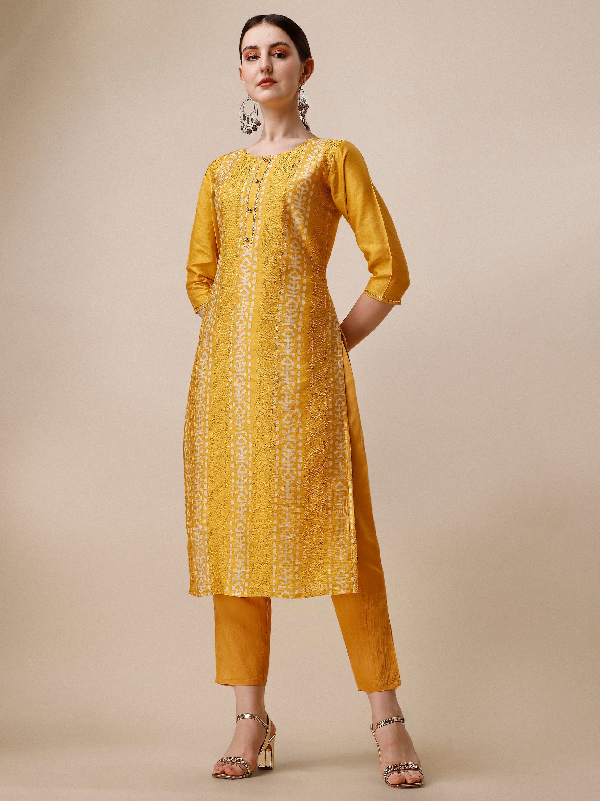 Printed & Embroidered Kurta With Pant & Dupatta Set, Multicolor - Hiral Fashion