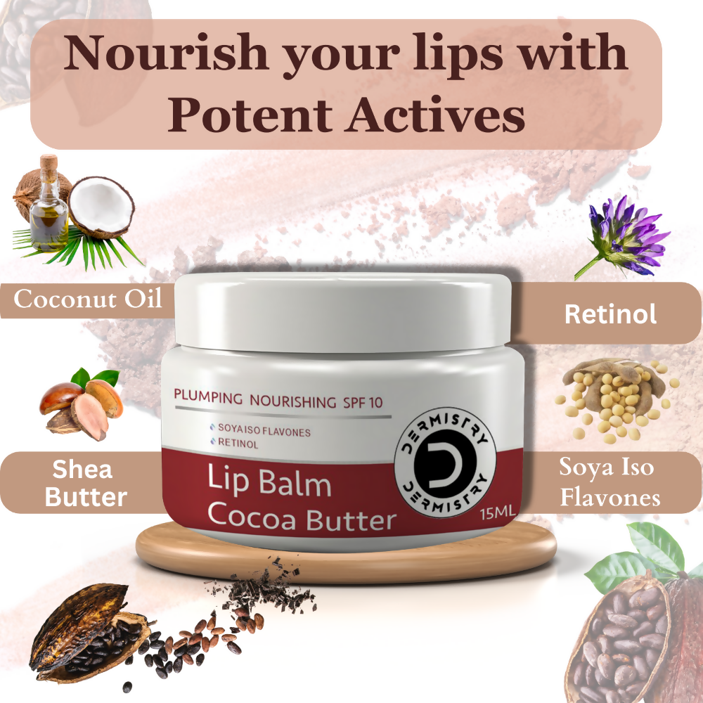 Dermistry Cocoa Butter Lip Care Tint Balm Plumping Nourishing Retinol SPF 10 for Glossy Lips - Grab2buy