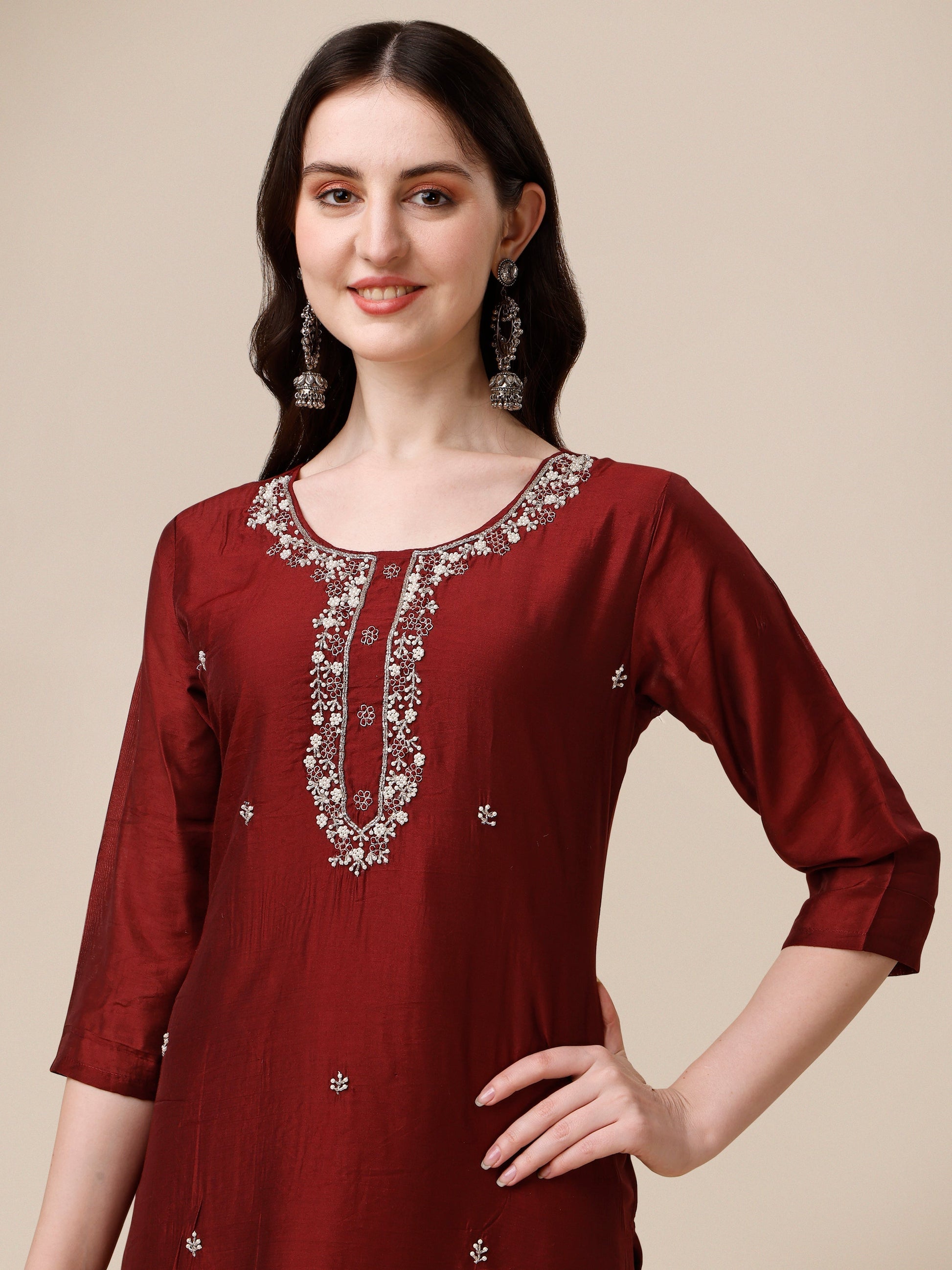 Embroidered Kurta With Pant And Dupatta Set, Multicolor - Hiral Fashion