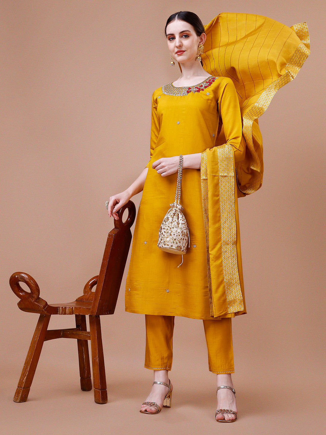 Hand Embroidered And Embellished Kurta With Pant And Dupatta Set, Multicolor - Hiral Fashion