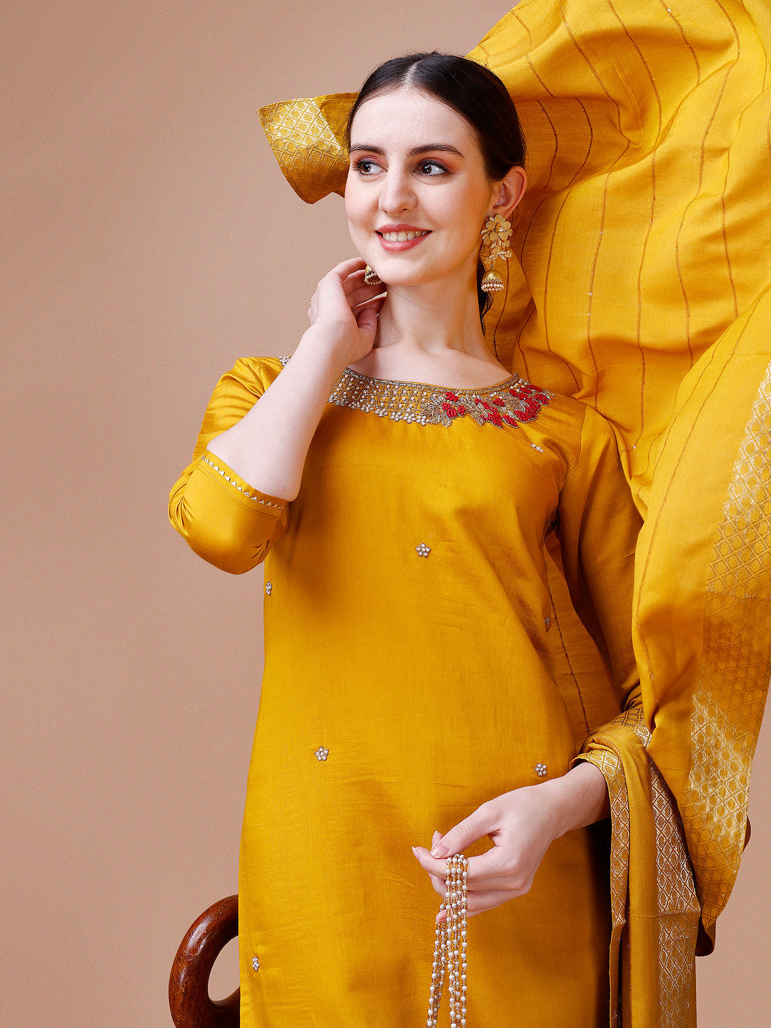 Hand Embroidered And Embellished Kurta With Pant And Dupatta Set, Multicolor - Hiral Fashion