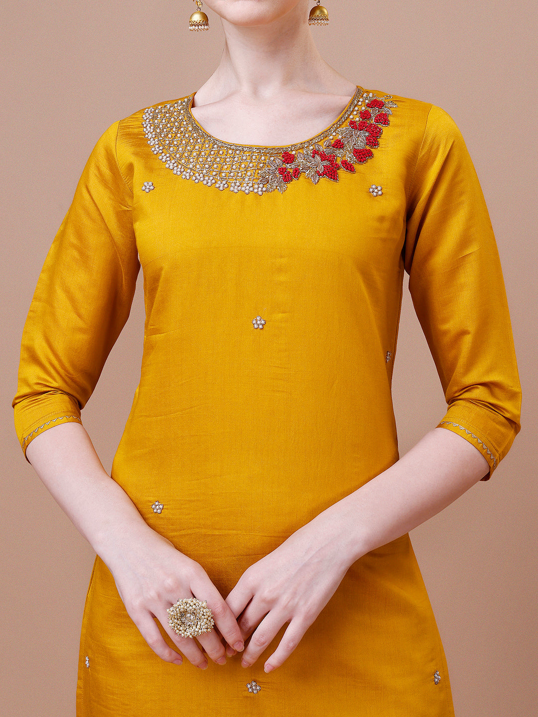 Hand Embroidered And Embellished Kurta With Pant And Dupatta Set, Multicolor - Hiral Fashion