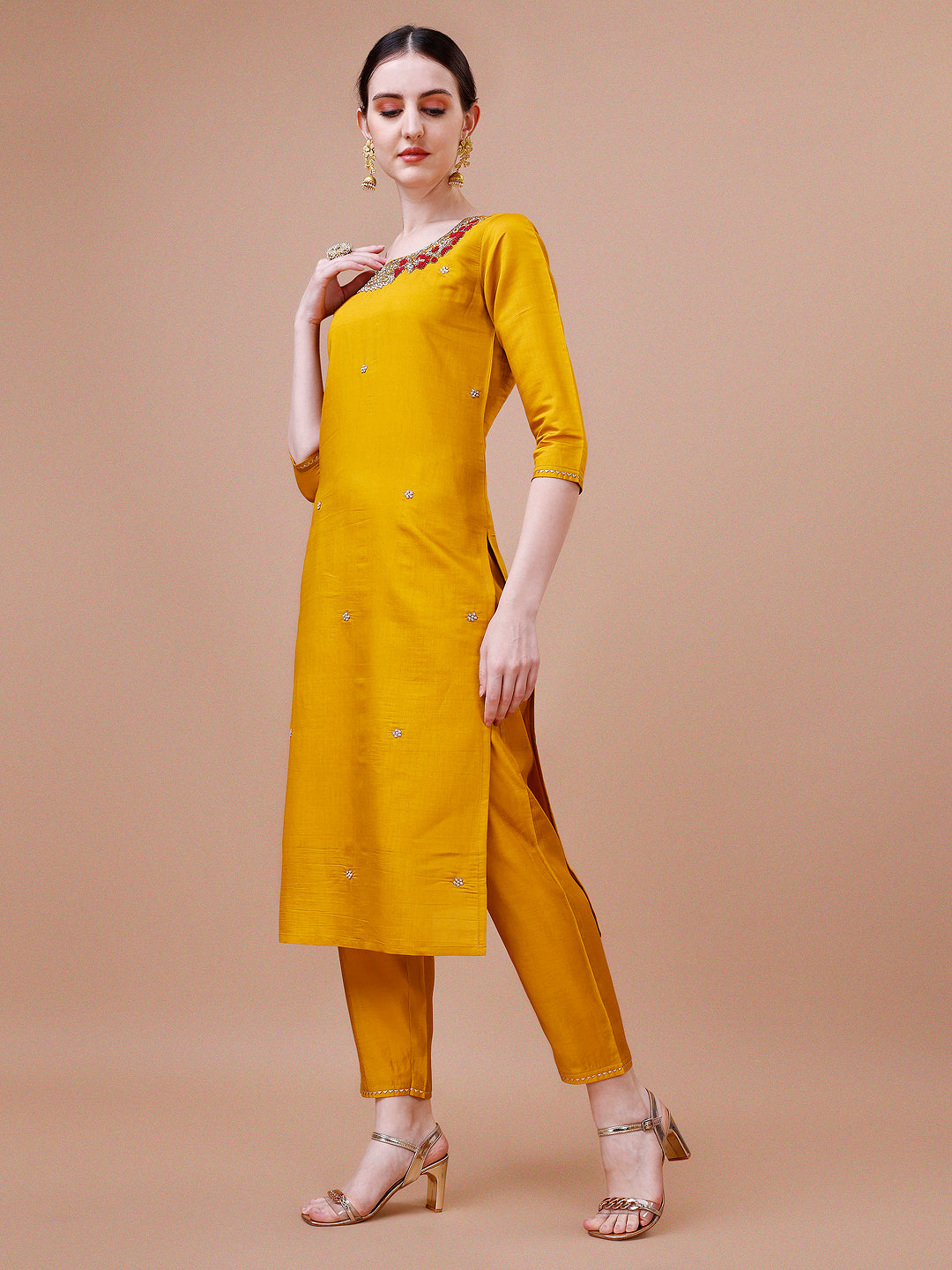 Hand Embroidered And Embellished Kurta With Pant And Dupatta Set, Multicolor - Hiral Fashion