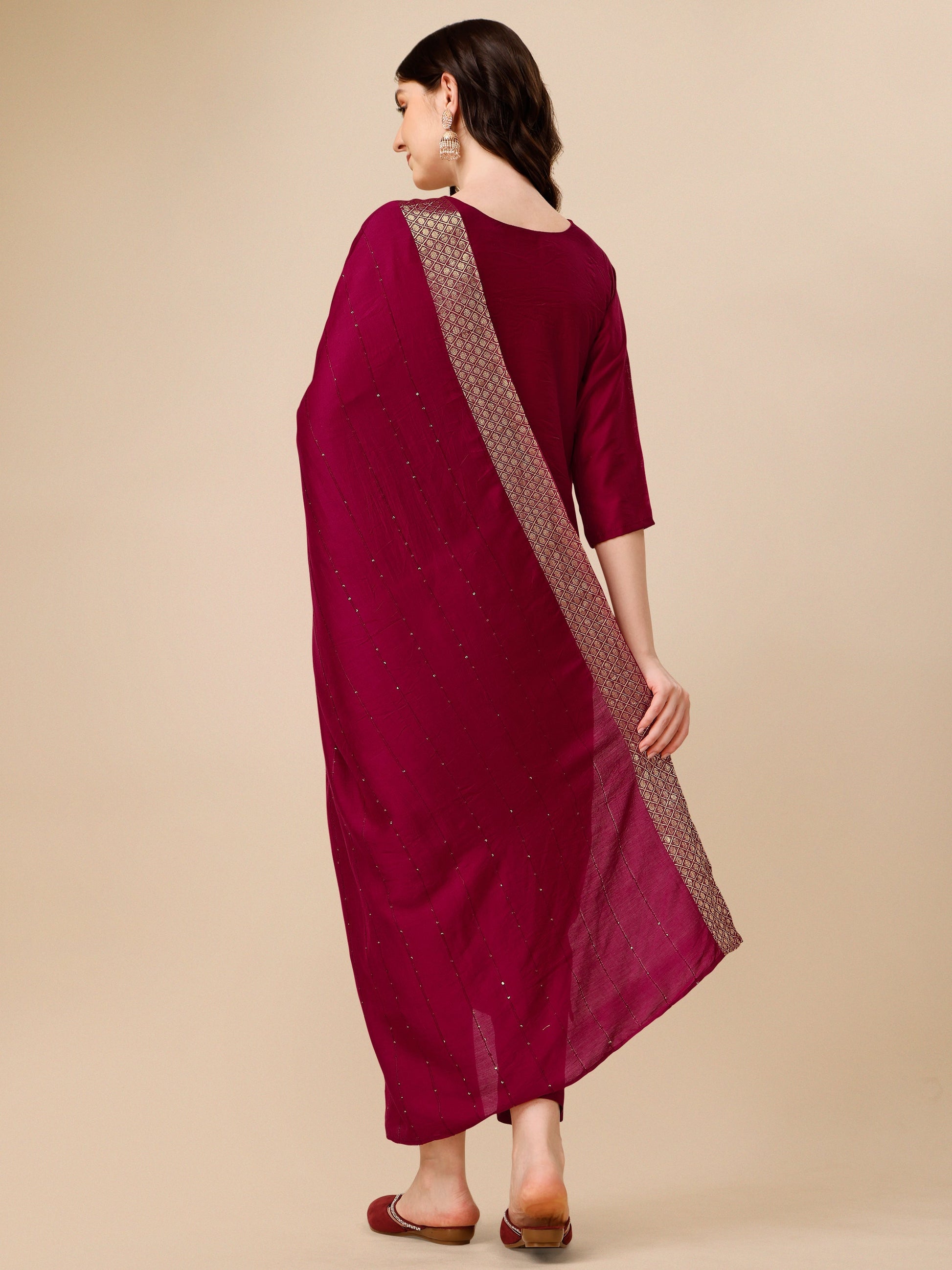 Hand Embroidered Kurta With Pant And Dupatta Set, Multicolor - Hiral Fashion
