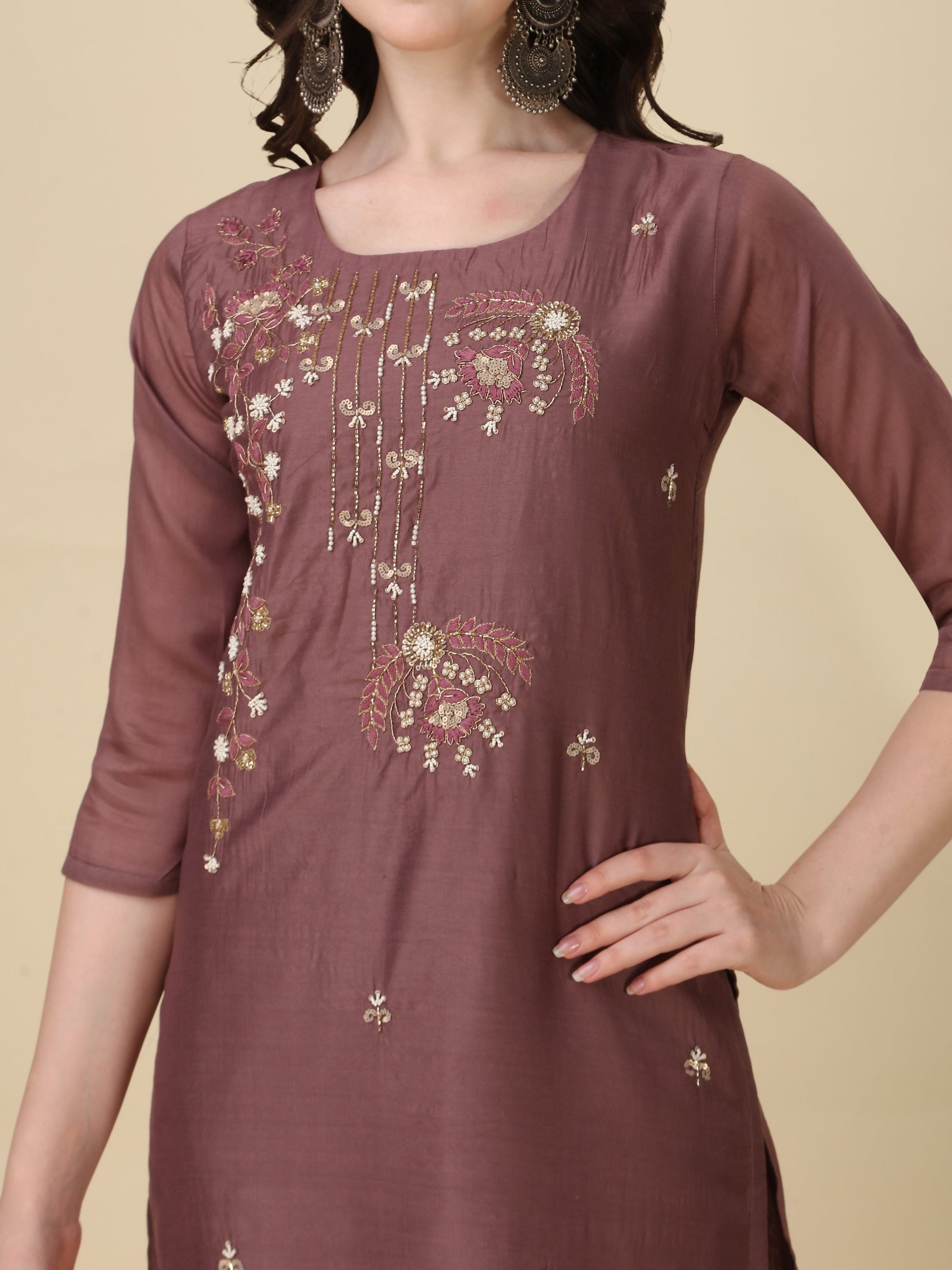 Hand Embroidered Kurta With Pant And Dupatta Set, Multicolor - Hiral Fashion