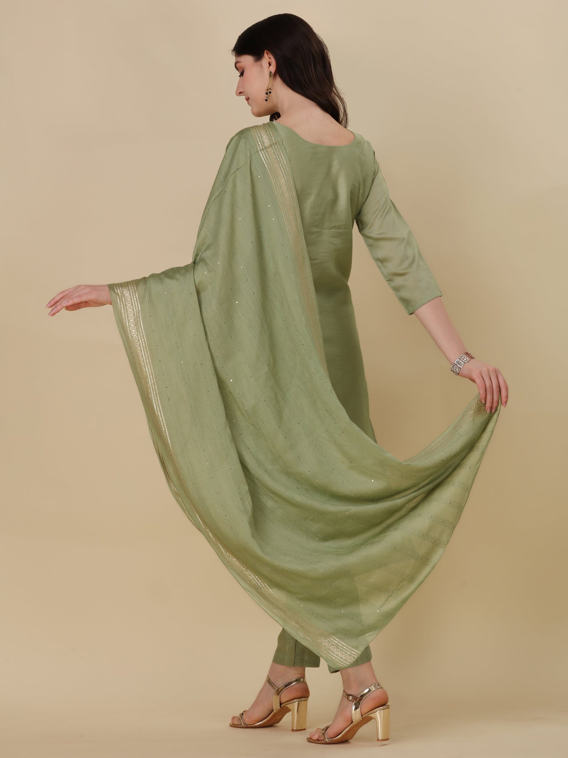 Embroidered Kurta With Pant And Dupatta Set, Multicolor - Hiral Fashion