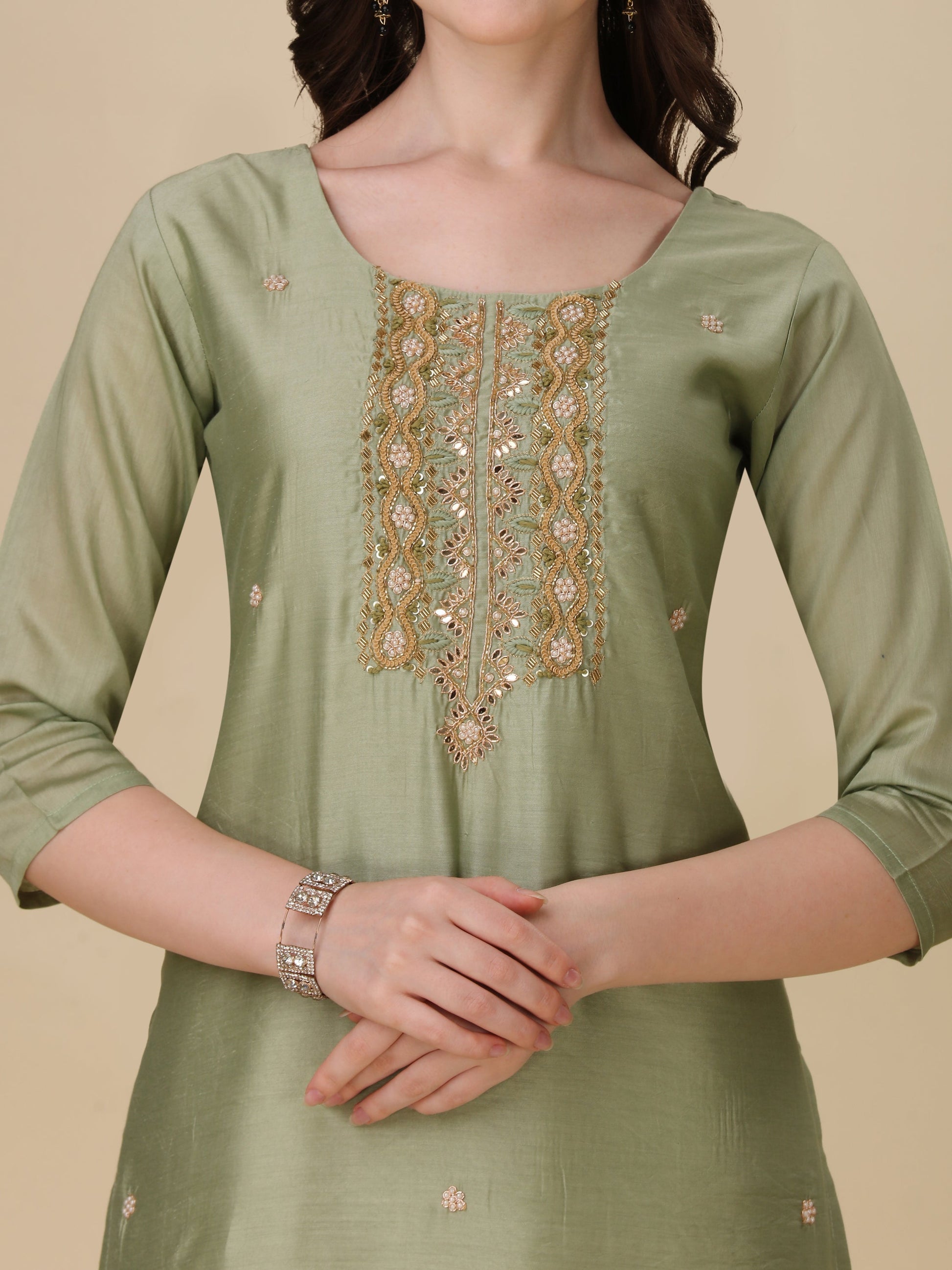 Embroidered Kurta With Pant And Dupatta Set, Multicolor - Hiral Fashion