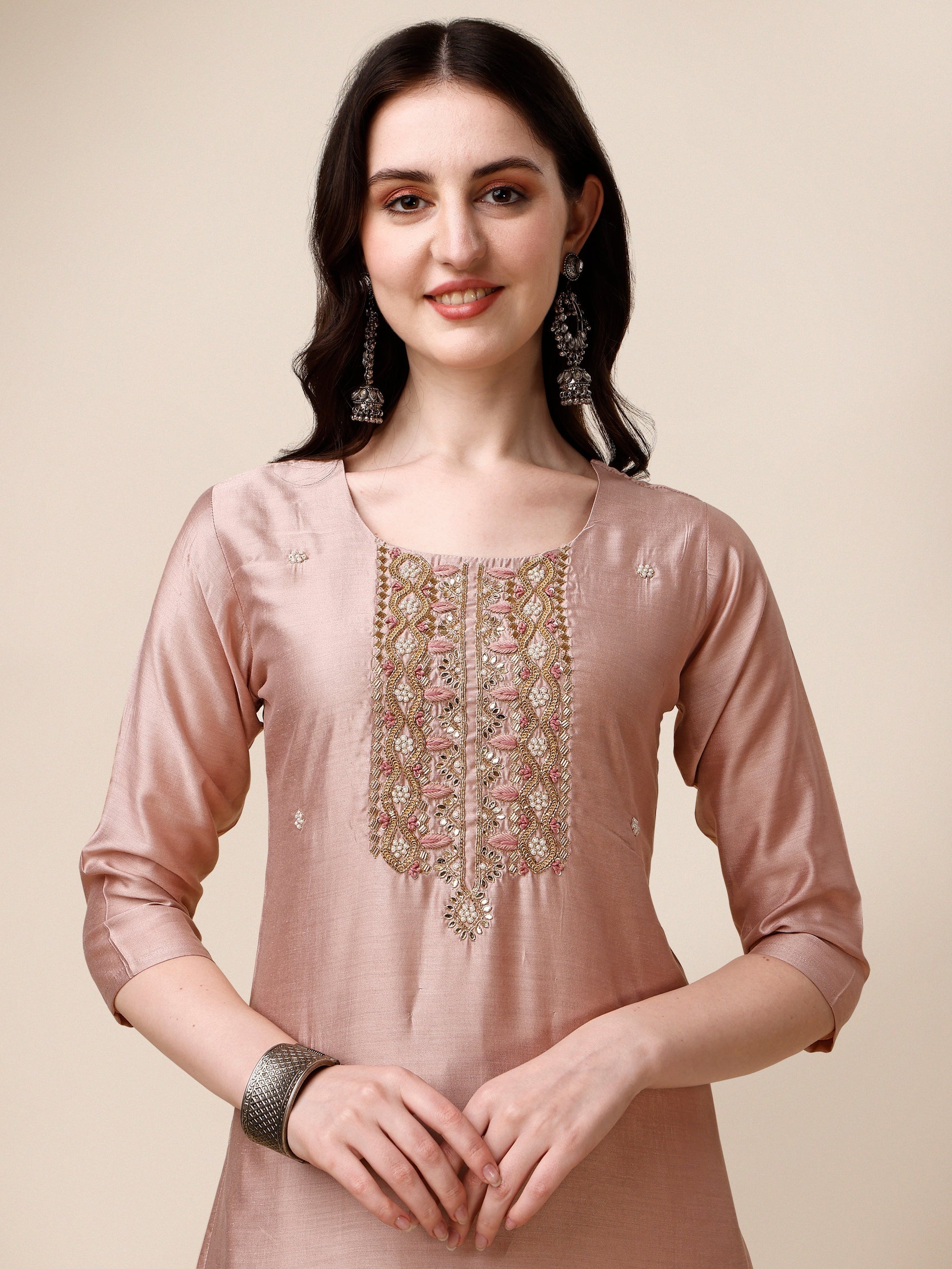 Embroidered Kurta With Pant And Dupatta Set, Multicolor - Hiral Fashion
