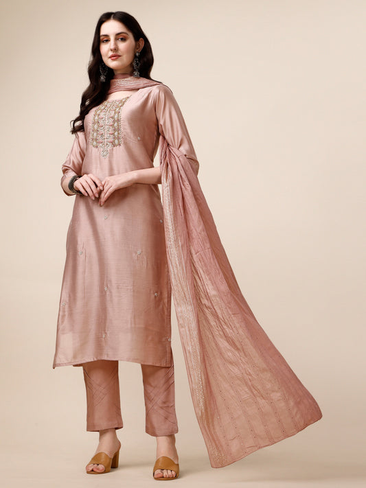 Embroidered Kurta With Pant And Dupatta Set, Multicolor - Hiral Fashion