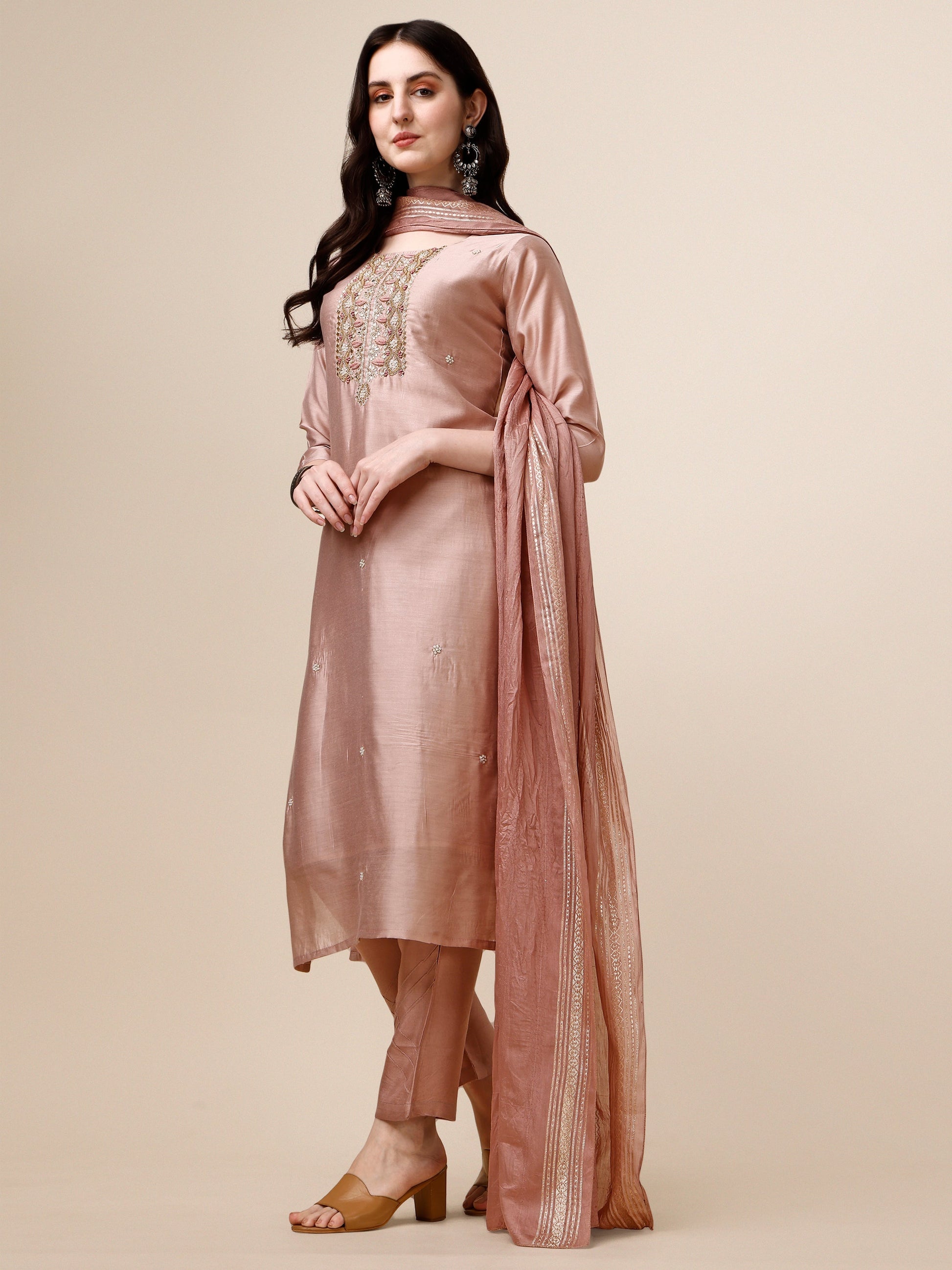 Embroidered Kurta With Pant And Dupatta Set, Multicolor - Hiral Fashion