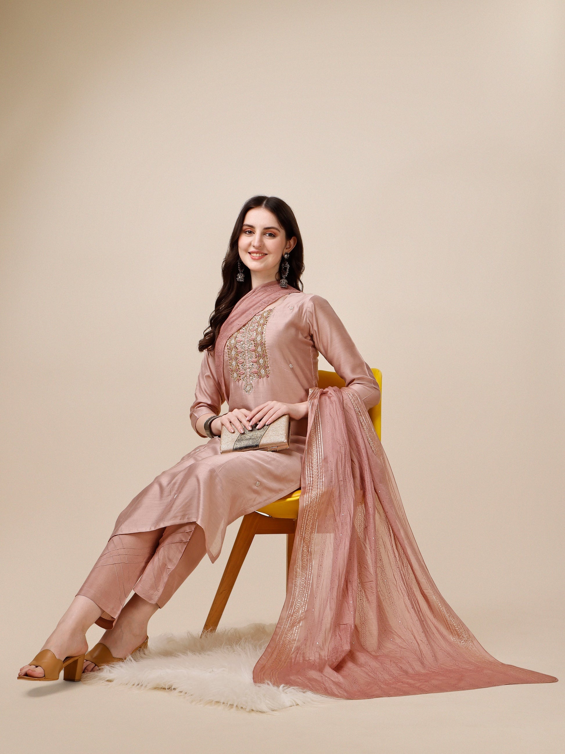 Embroidered Kurta With Pant And Dupatta Set, Multicolor - Hiral Fashion