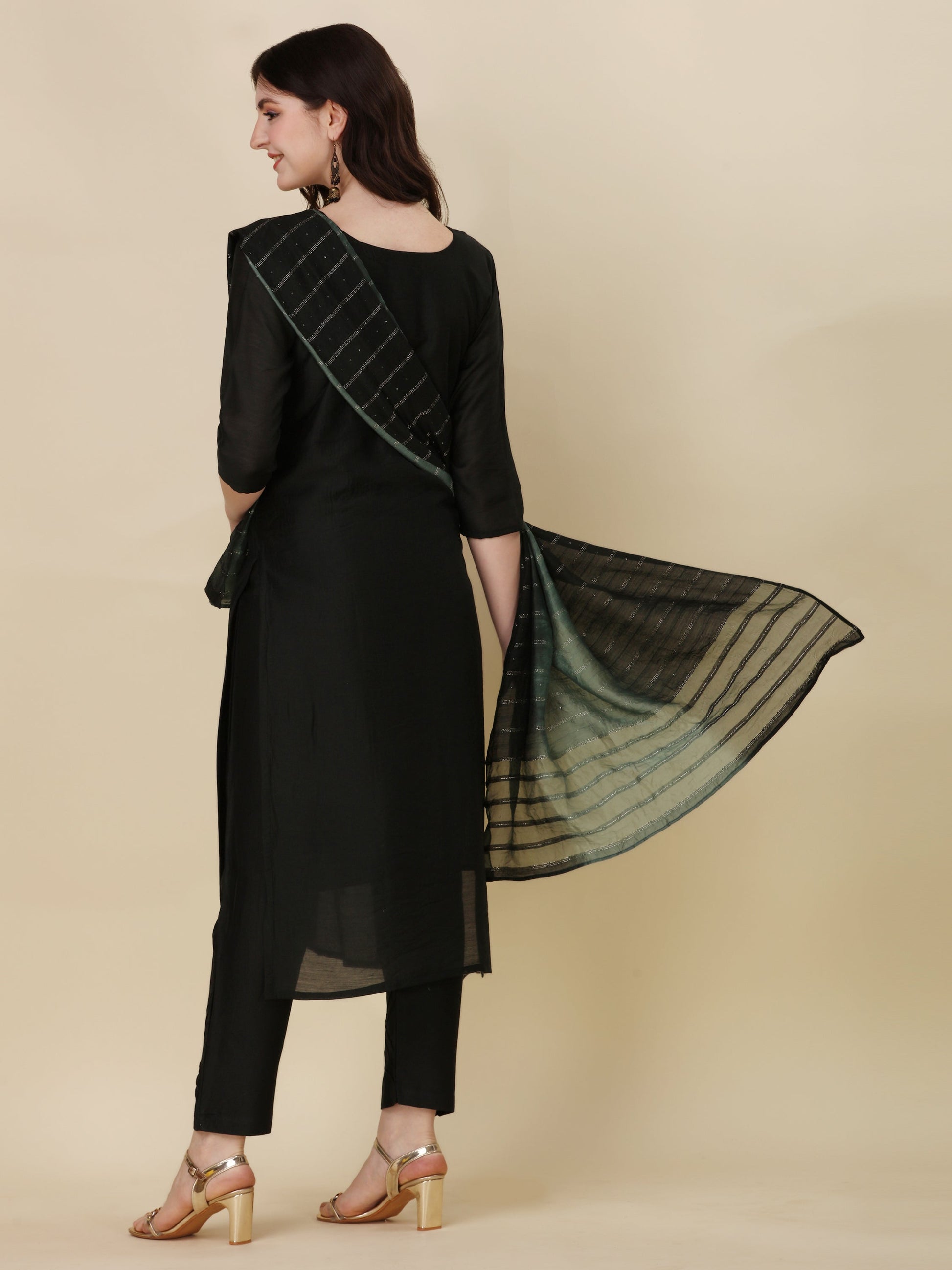 Embroidered Kurta With Pant And Dupatta Set, Multicolor - Hiral Fashion