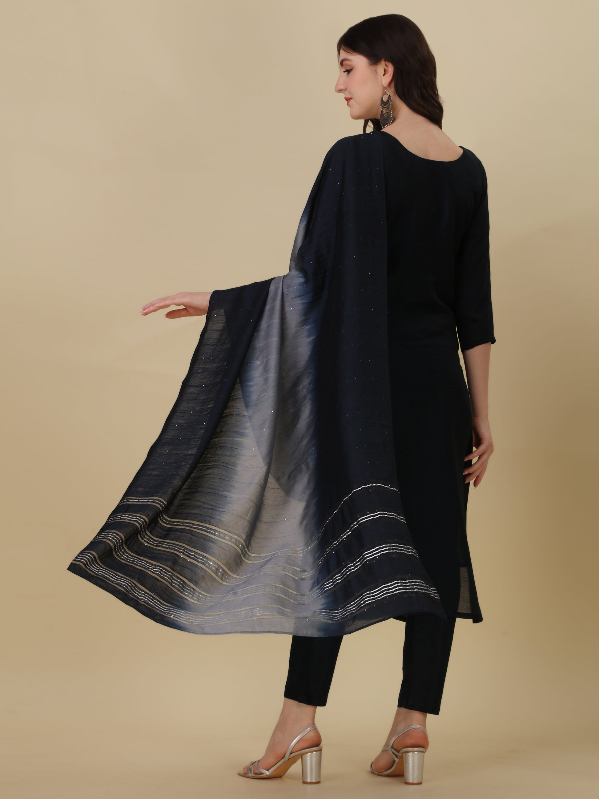 Hand Embroidered Kurta With Pant And Dupatta Set, Multicolor - Hiral Fashion