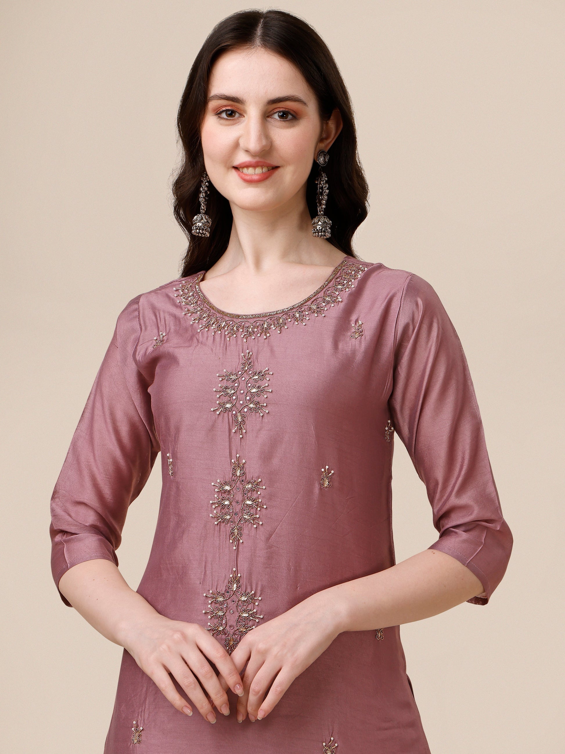 Hand Embroidered Kurta With Pant And Dupatta Set, Multicolor - Hiral Fashion