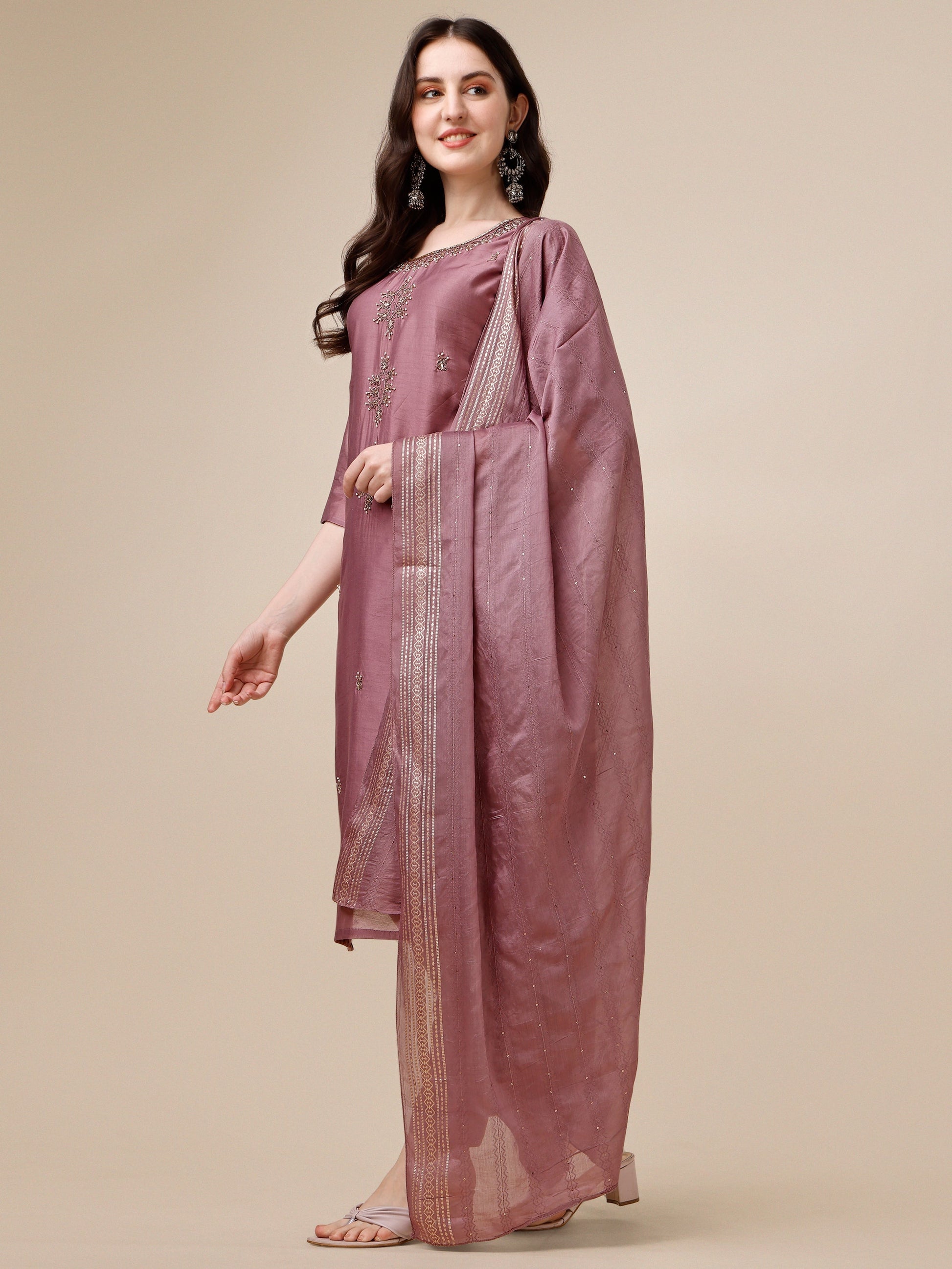 Hand Embroidered Kurta With Pant And Dupatta Set, Multicolor - Hiral Fashion