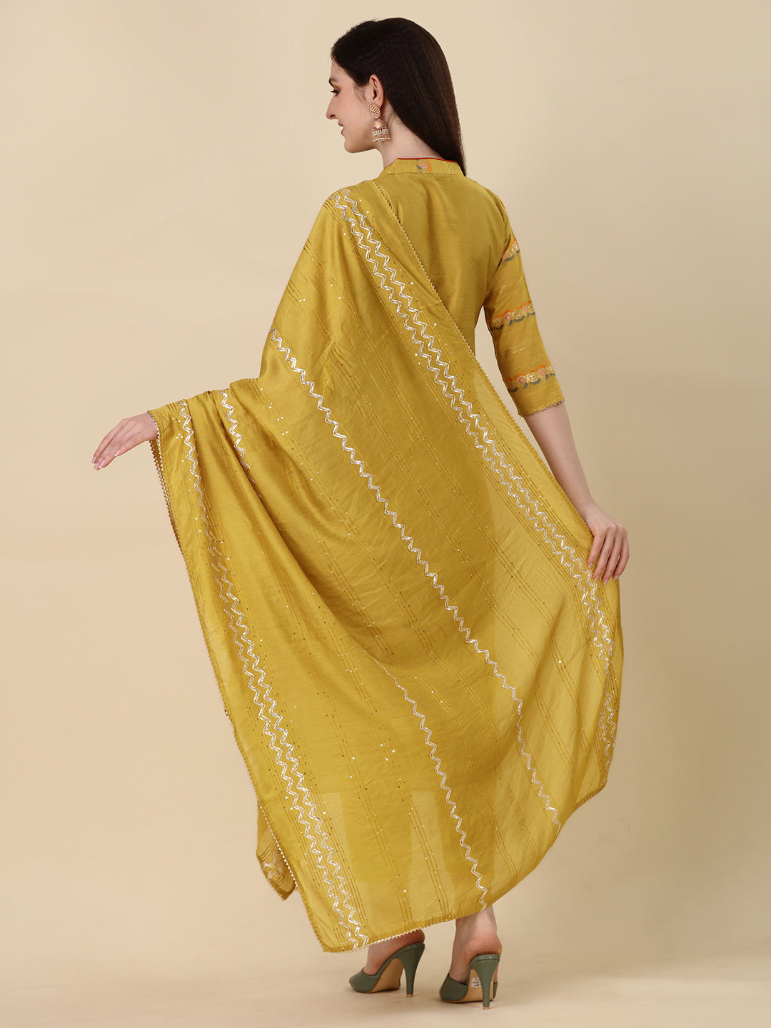 Embellished Buttoned Kurta With Pant And Dupatta Set, Multicolor - Hiral Fashion
