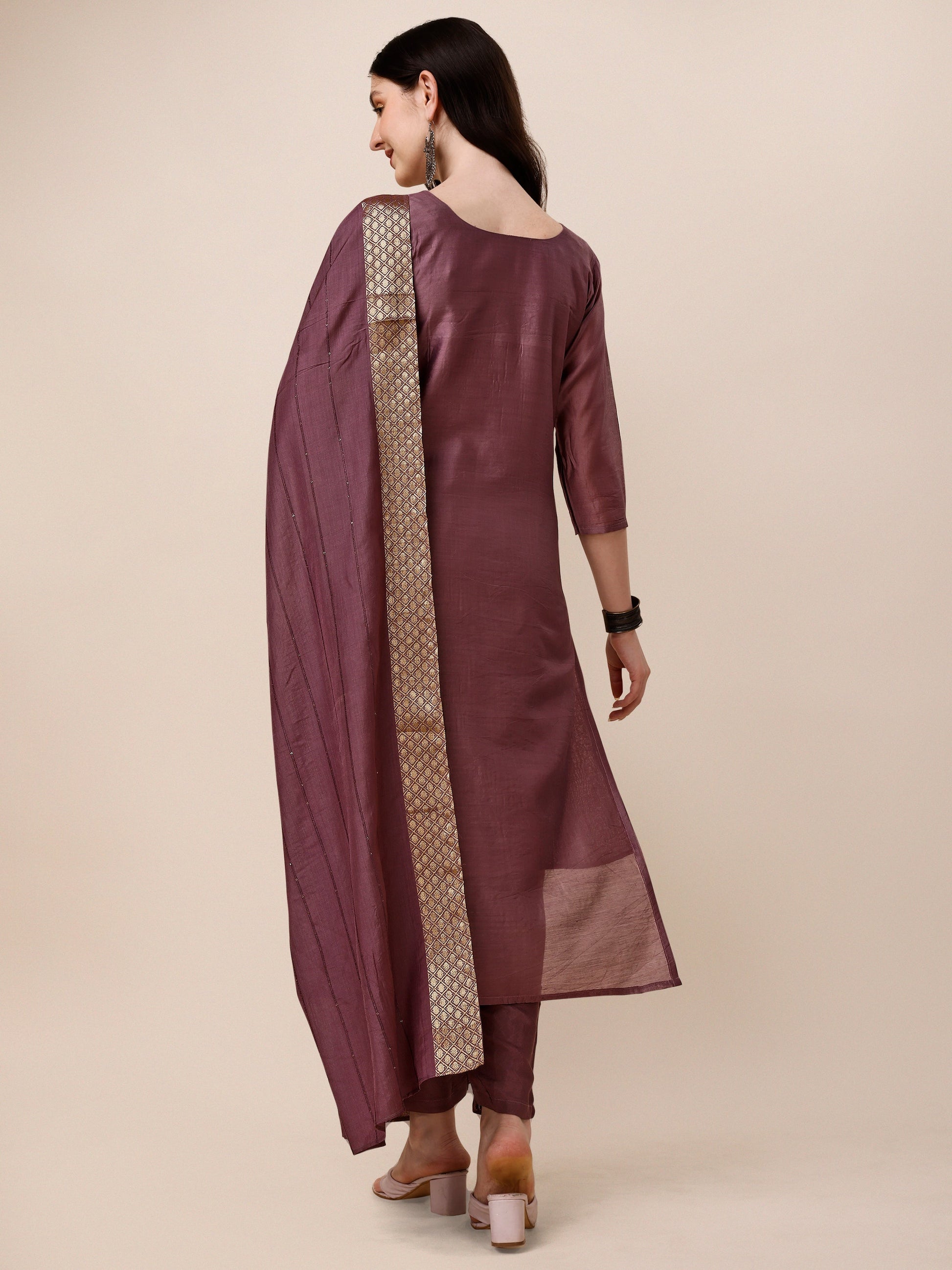 Hand Embroidered Kurta With Pant And Dupatta Set, Multicolor - Hiral Fashion