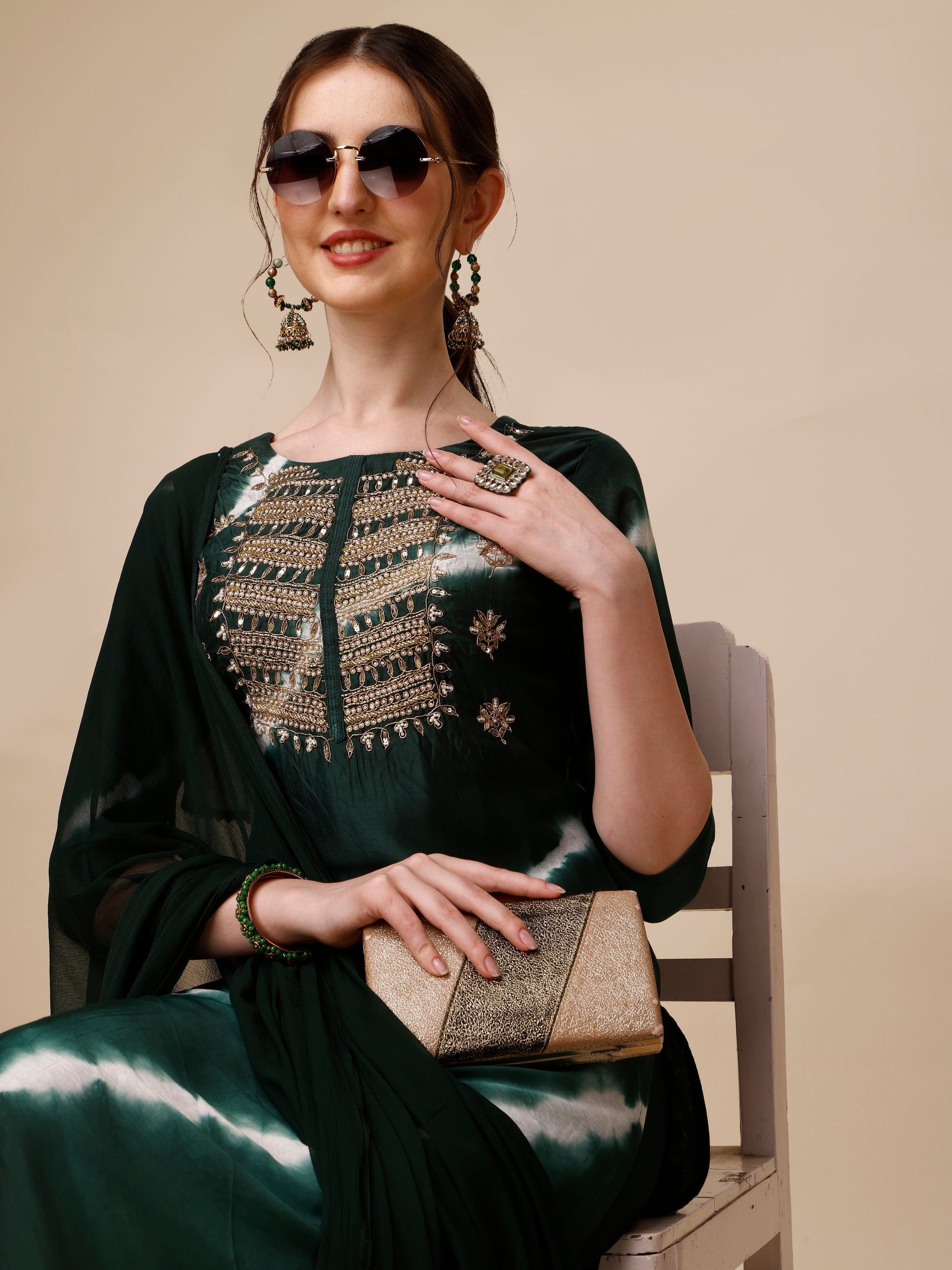Lehariya Printed And Embroidered Kurta With Pant And Dupatta Set, Multicolor - Hiral Fashion