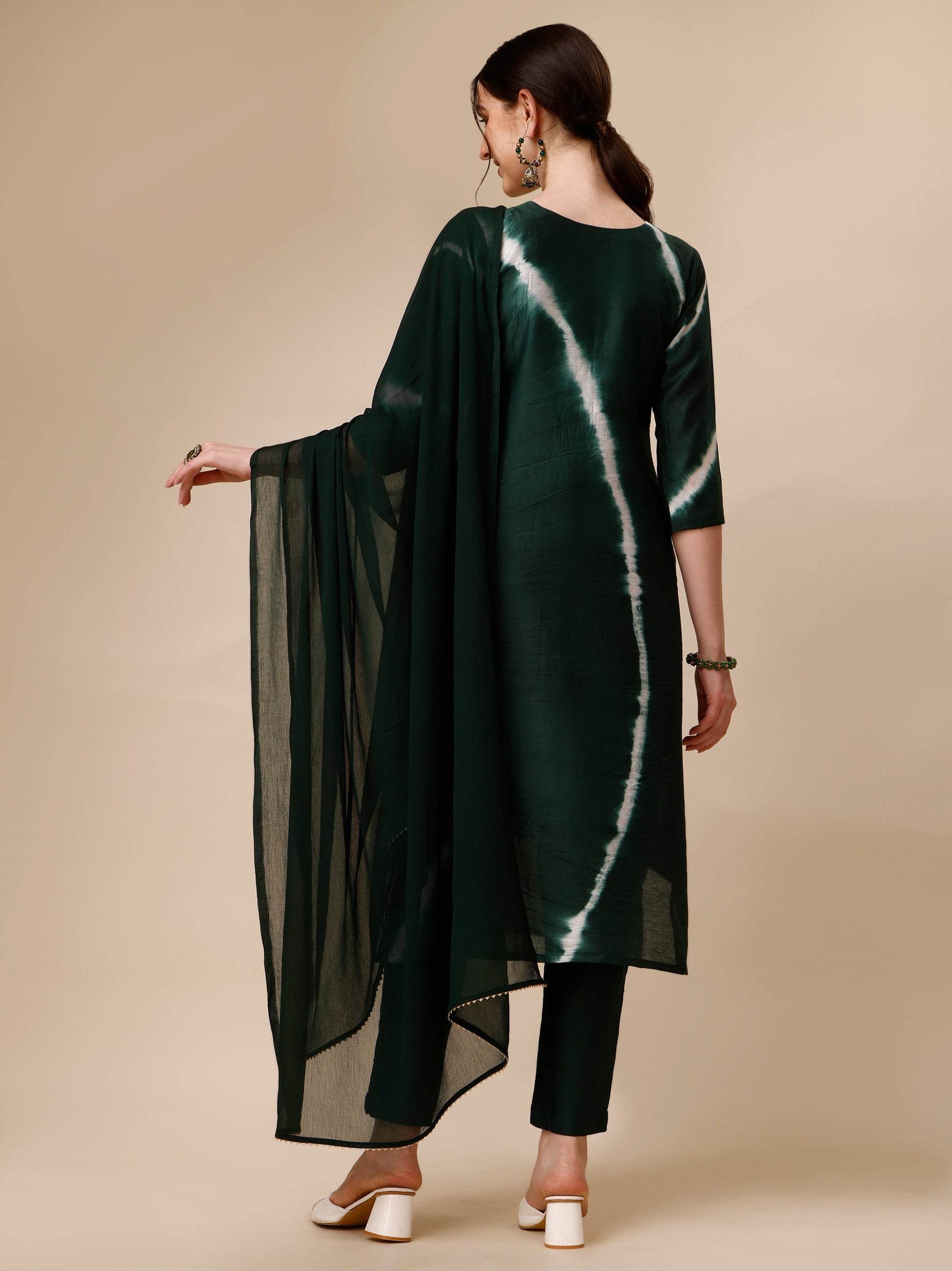 Lehariya Printed And Embroidered Kurta With Pant And Dupatta Set, Multicolor - Hiral Fashion