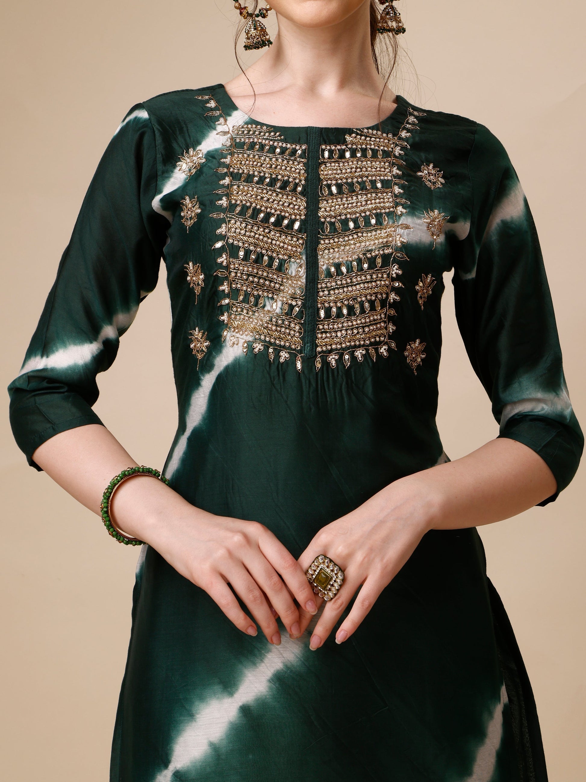 Lehariya Printed And Embroidered Kurta With Pant And Dupatta Set, Multicolor - Hiral Fashion