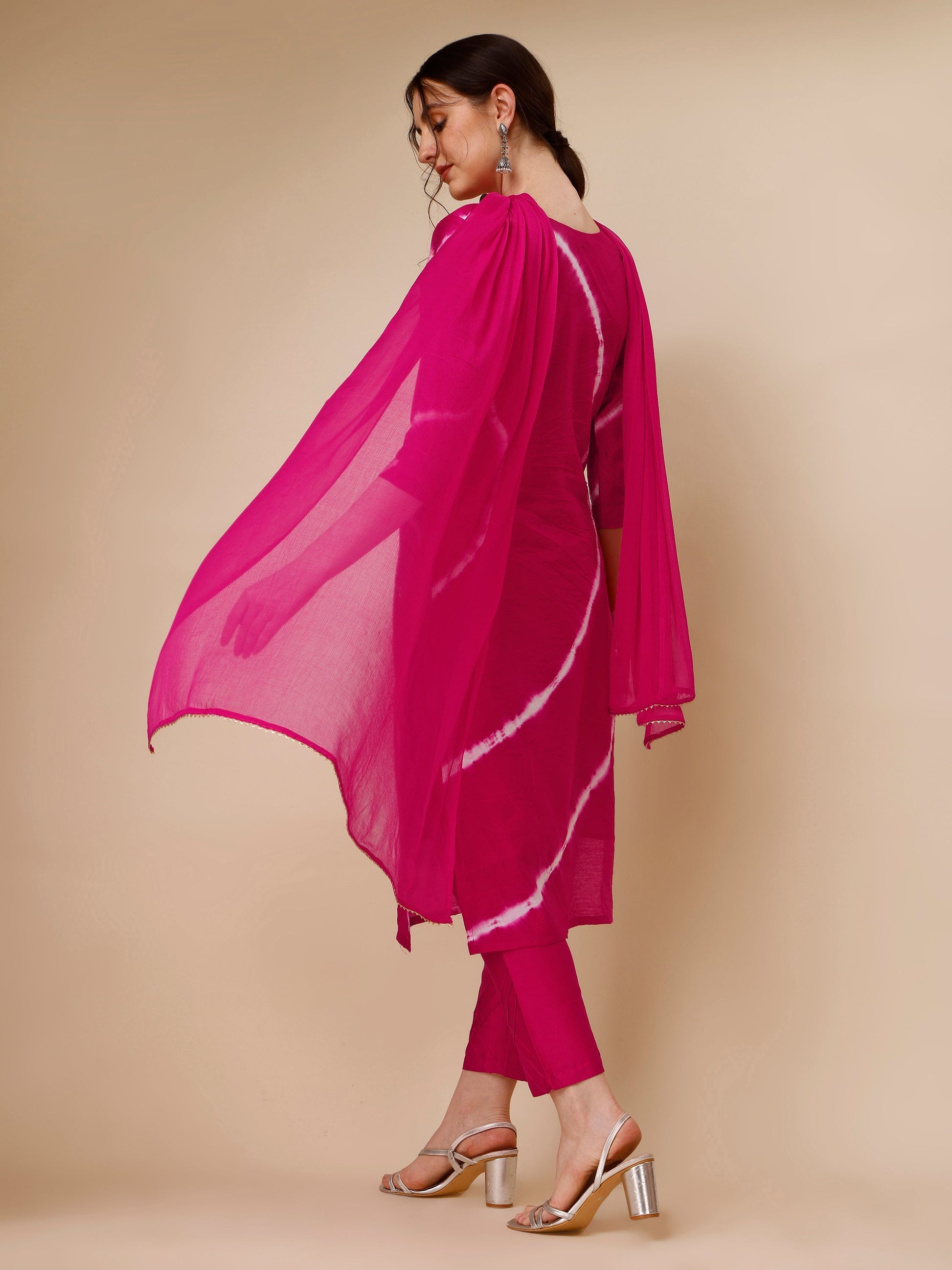 Lehariya Printed And Embroidered Kurta With Pant And Dupatta Set, Multicolor - Hiral Fashion
