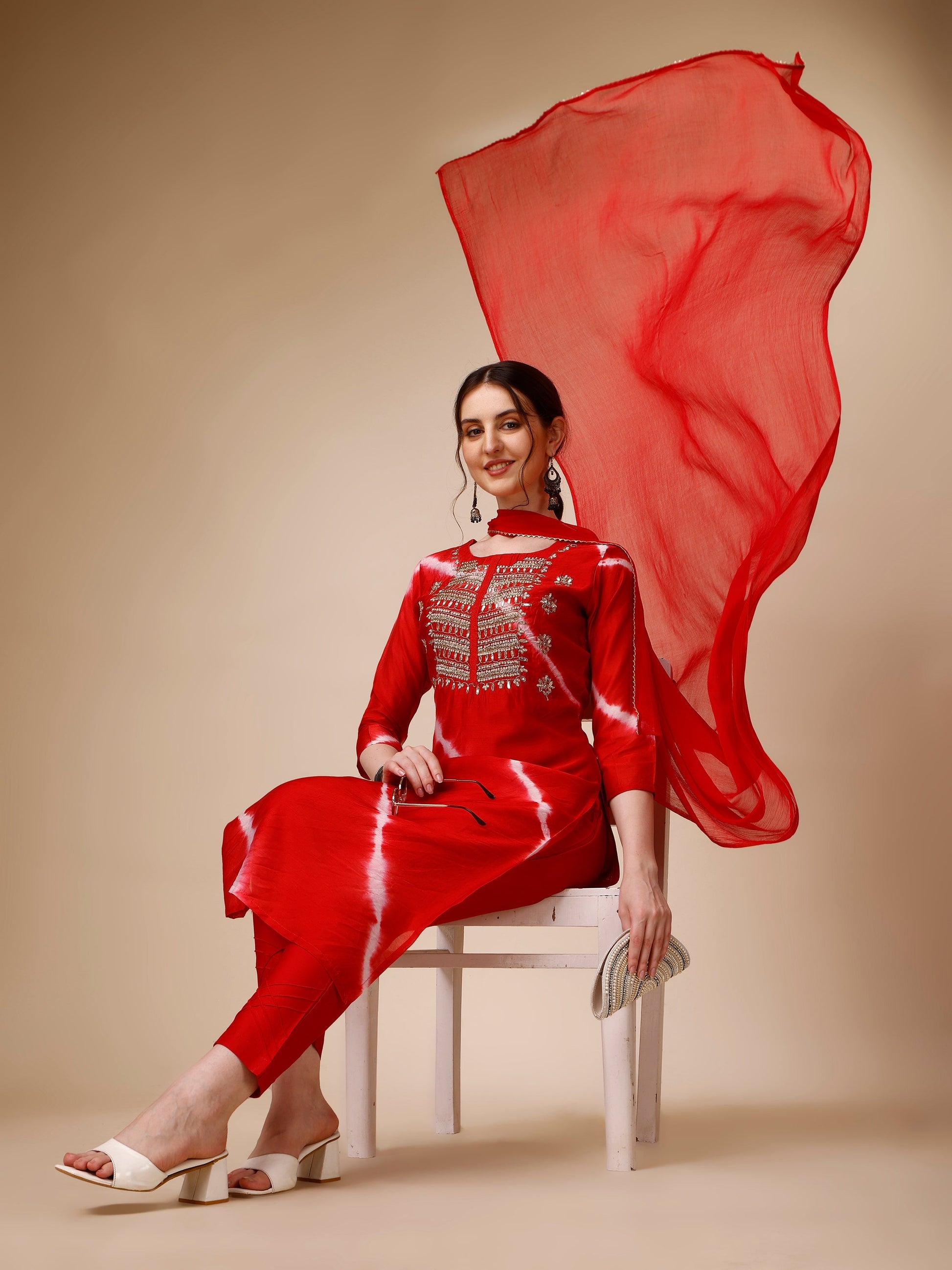 Lehariya Printed And Embroidered Kurta With Pant And Dupatta Set, Multicolor - Hiral Fashion