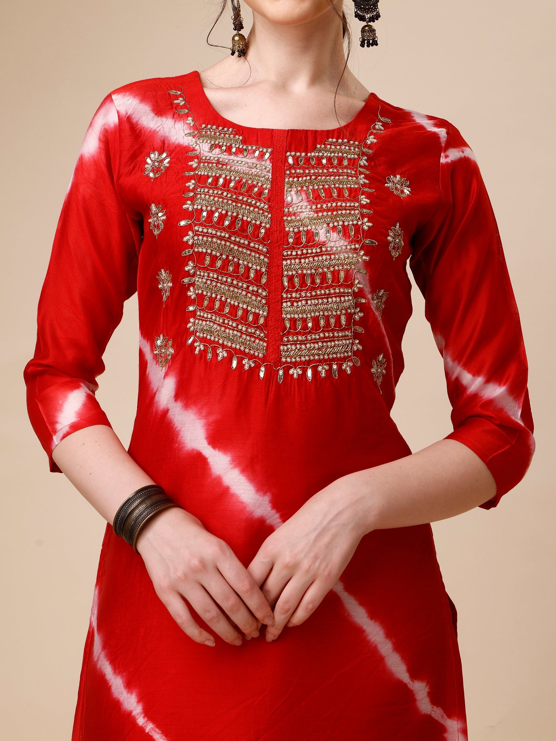 Lehariya Printed And Embroidered Kurta With Pant And Dupatta Set, Multicolor - Hiral Fashion