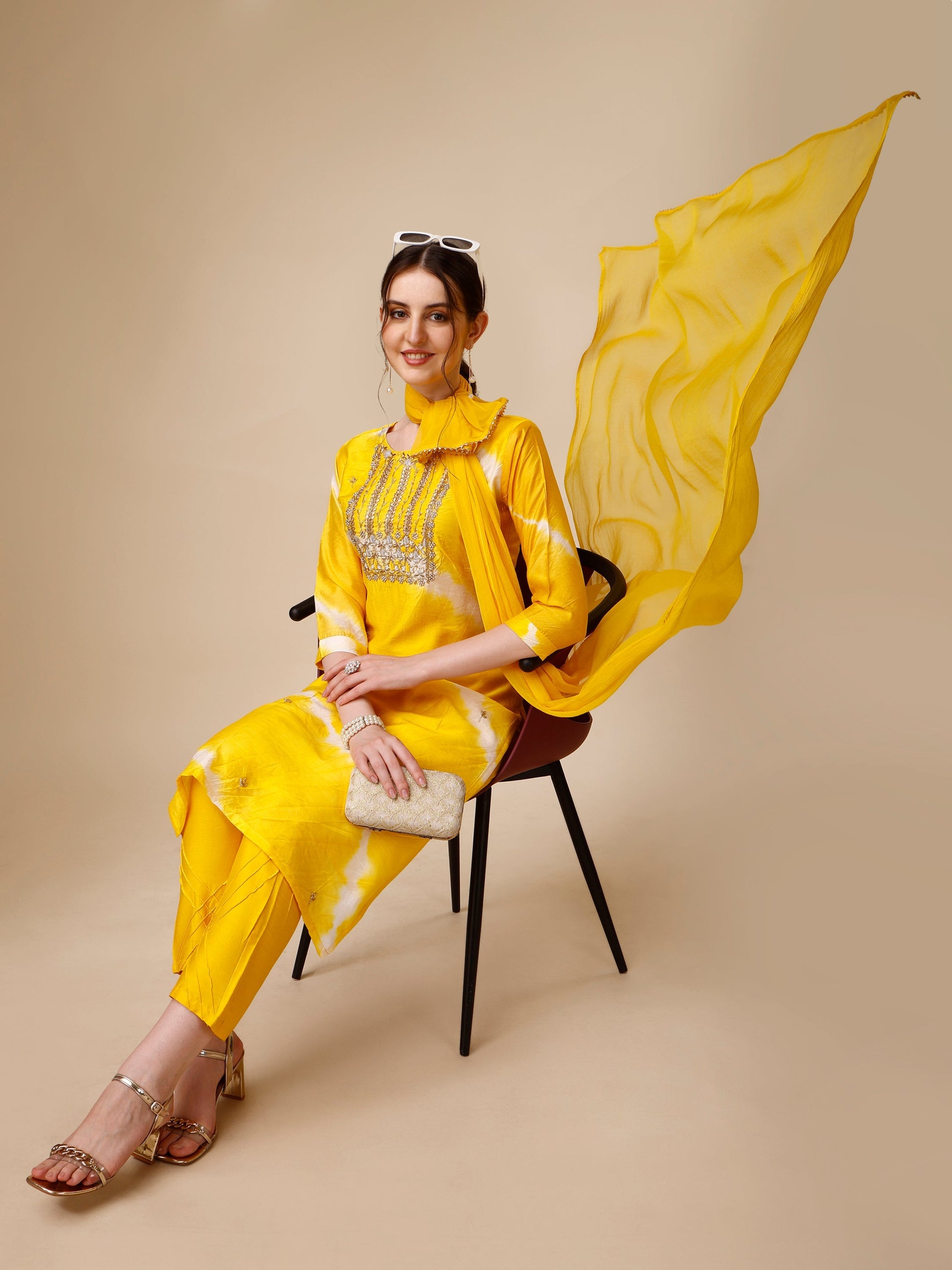 Lehariya Printed And Embroidered Kurta With Pant And Dupatta Set, Multicolor - Hiral Fashion