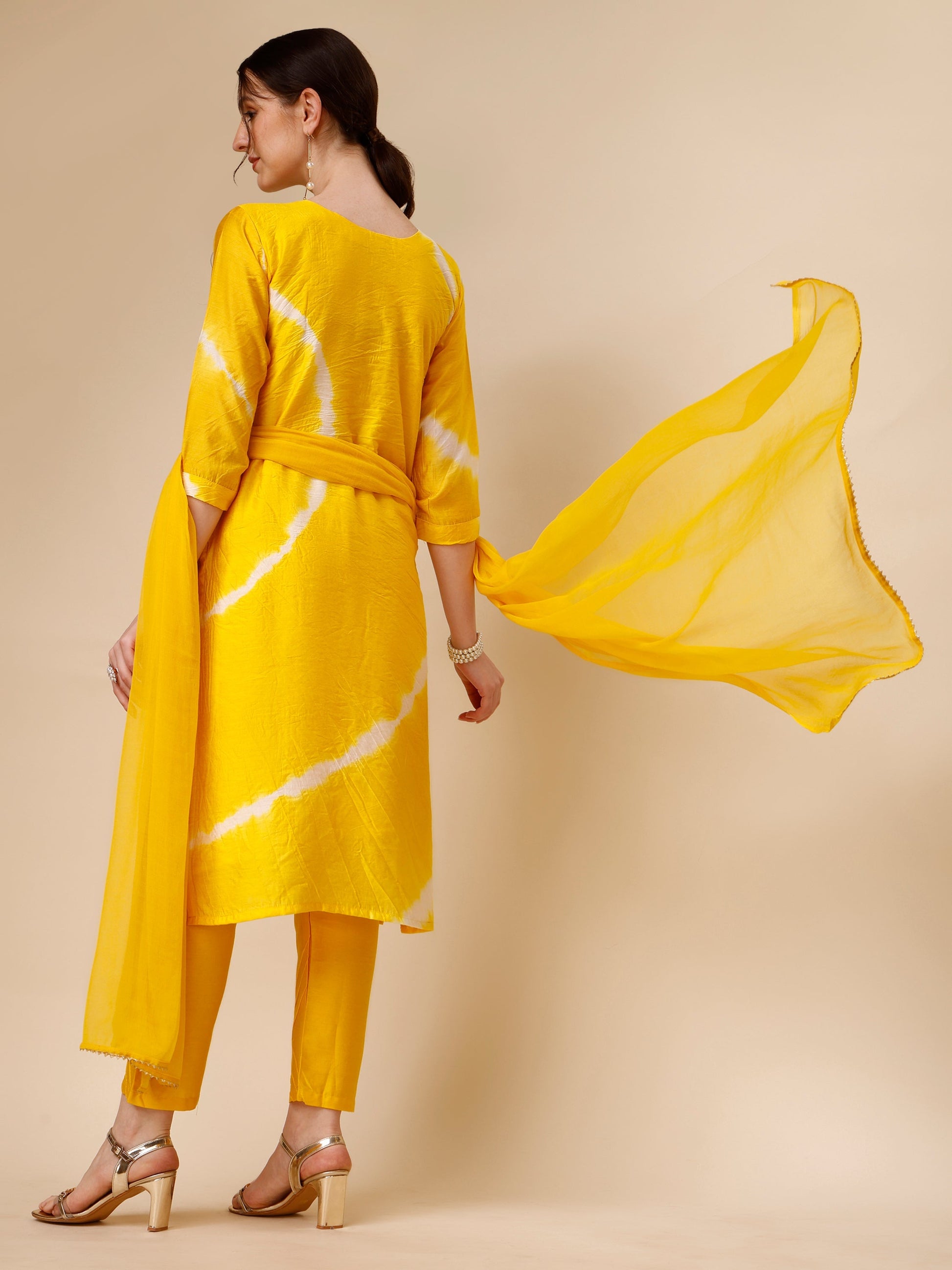 Lehariya Printed And Embroidered Kurta With Pant And Dupatta Set, Multicolor - Hiral Fashion