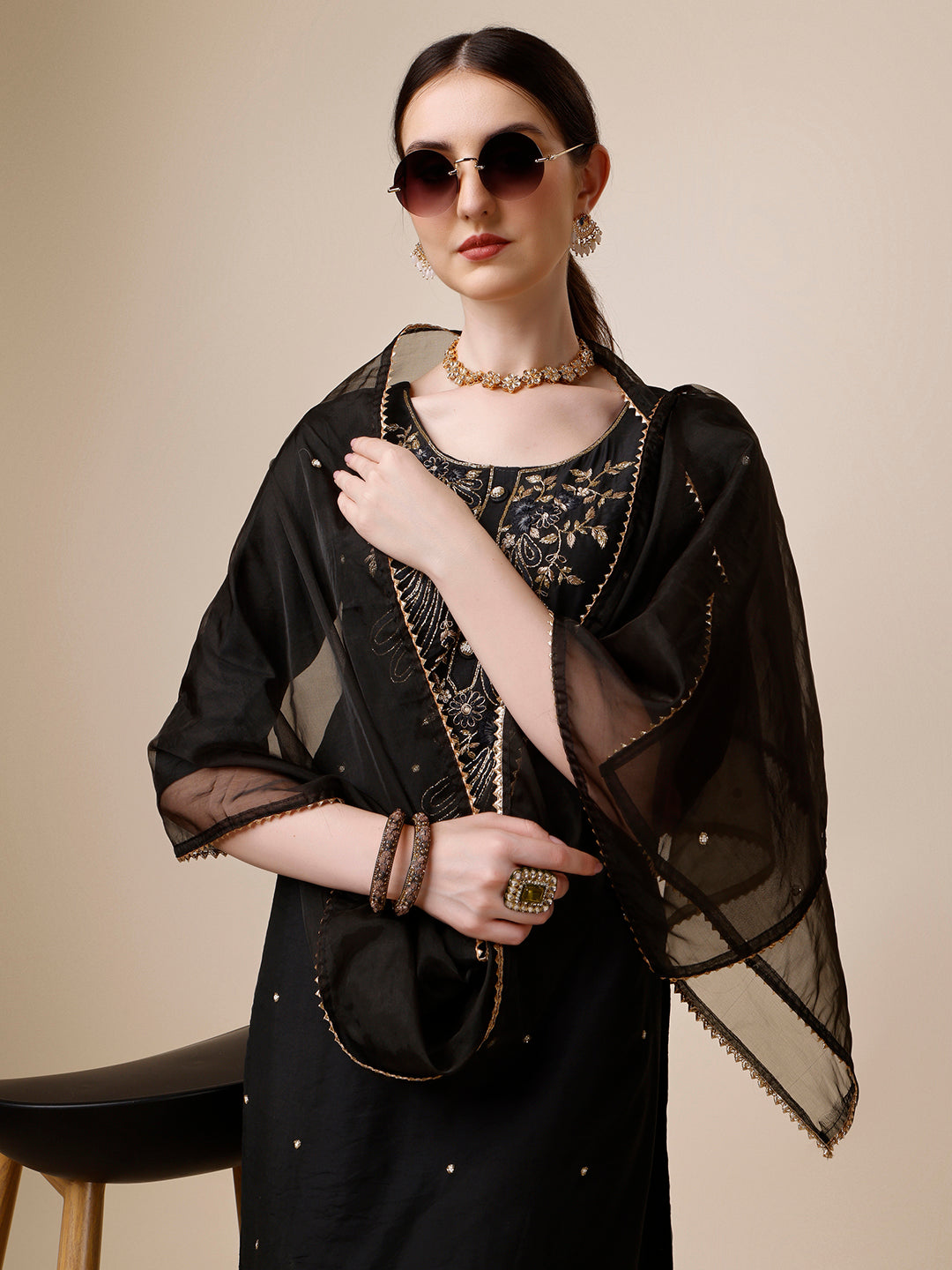 Embroidered Kurta With Pant And Dupatta Set, Multicolor - Hiral Fashion