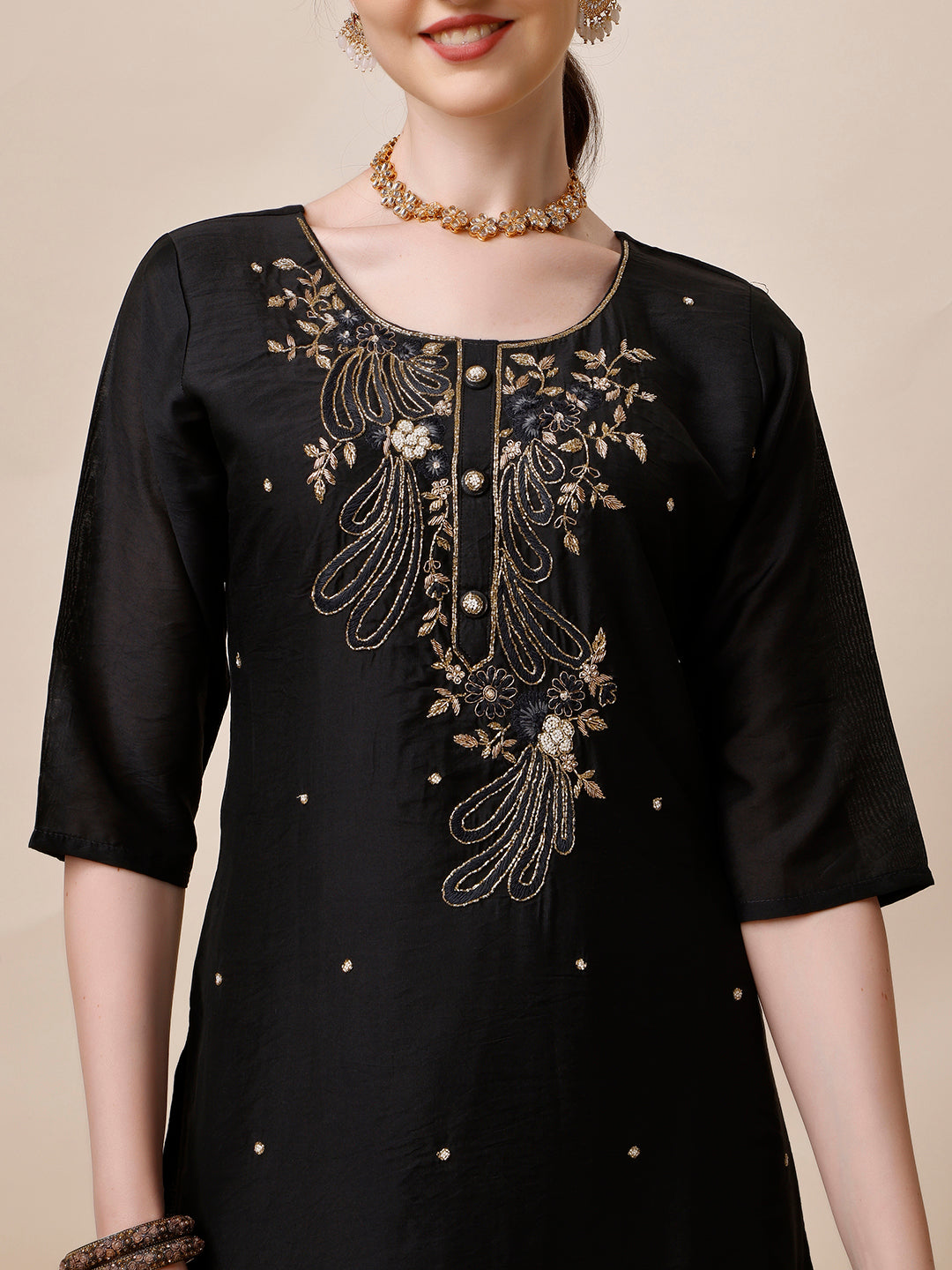 Embroidered Kurta With Pant And Dupatta Set, Multicolor - Hiral Fashion