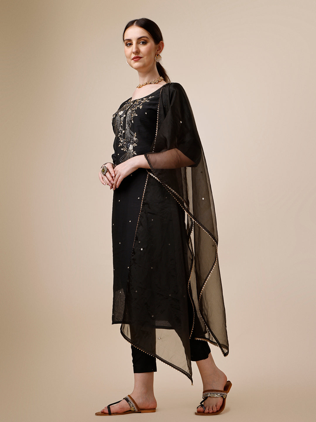 Embroidered Kurta With Pant And Dupatta Set, Multicolor - Hiral Fashion