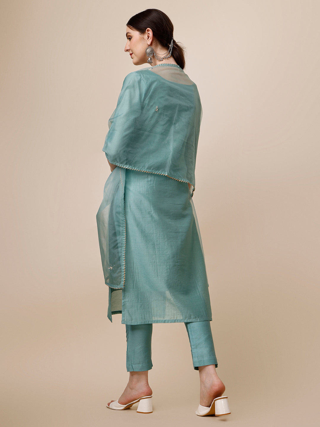 Hand Embroidered Kurta With Pant & Dupatta Set, Multicolor - Hiral Fashion